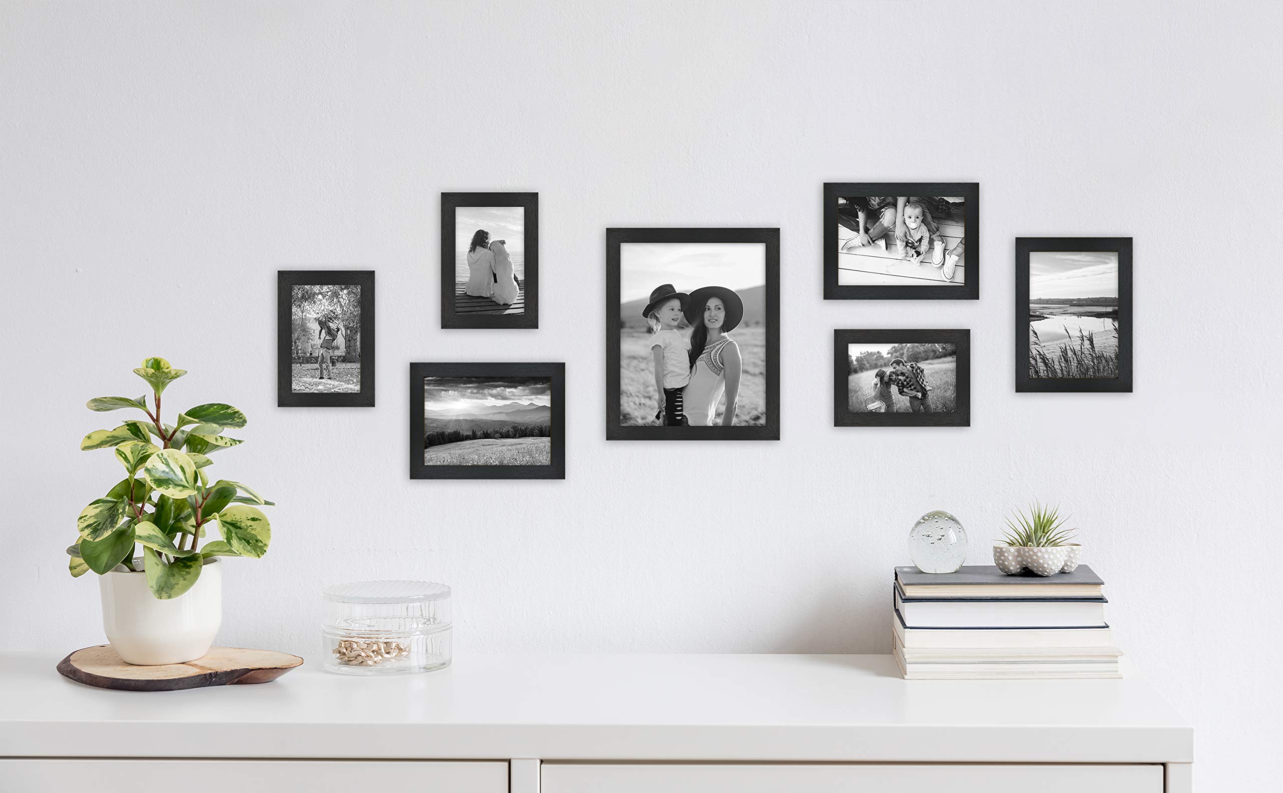 Premium MCS Gallery Essential Picture Frames Set - 7 Piece Black Woodgrain Photo Frames for 4x6, 5x7 & 8x10 Inch Photos - Perfect for Home Decor, Office Display & Wall Gallery Arrangement