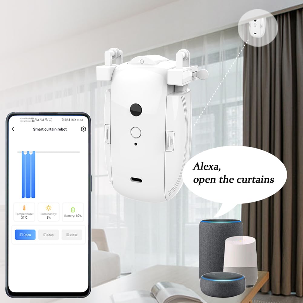 Smart Automatic Curtain Opener - Remote & App Control with Timer/Voice Commands, High-Performance Motor, Light Sensor, Works with Alexa & Google Home | Perfect for Bedroom, Living Room & Smart Home Automation (Roman Rod Only)