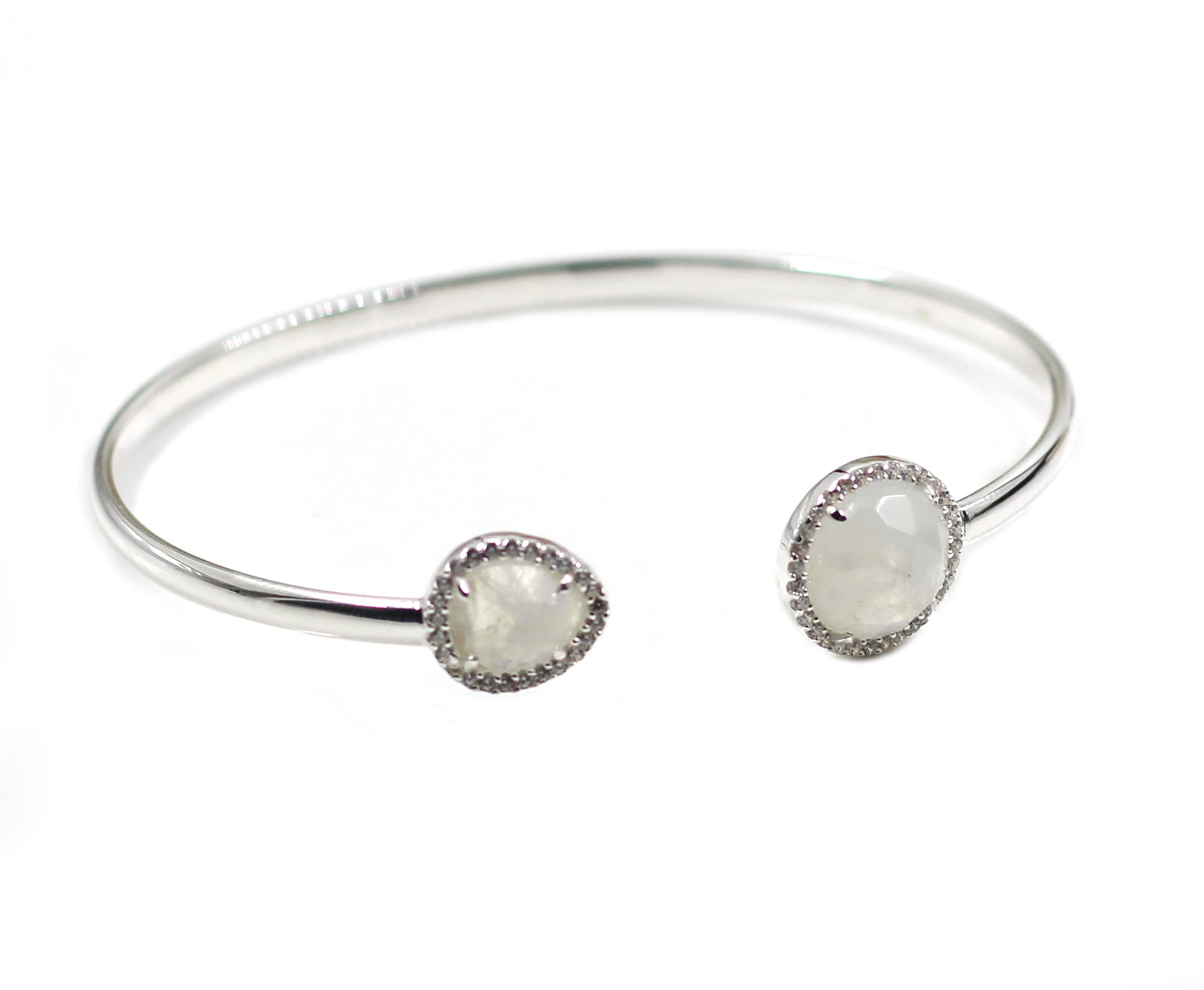 Rainbow Moonstone CZ Adjustable Handmade Cuff Bracelet - 925 Sterling Silver Boho Jewelry for Women - Perfect Gift for Girlfriend, Wife, Birthday & Anniversary - Ideal for Everyday Wear, Date Nights & Special Occasions