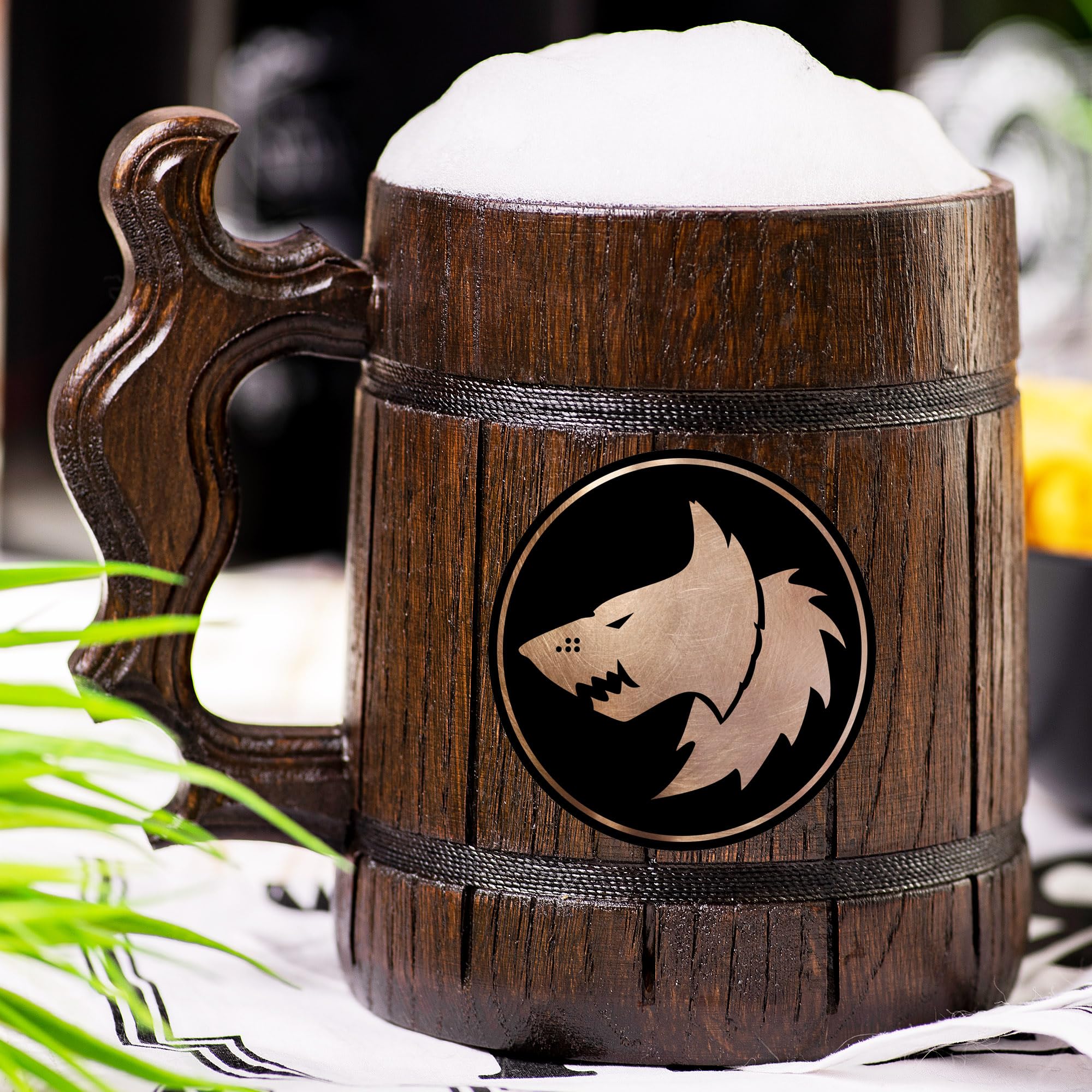 40K Space Wolves Custom Beer Mug - Personalized Space Marines Stein, Wooden Tankard - Unique Gamer Gift for Men, Dad, Father - Perfect for Weddings, Anniversaries & Birthday Presents - Great for Gaming Parties, Man Cave Decor & Sci-Fi Collectors