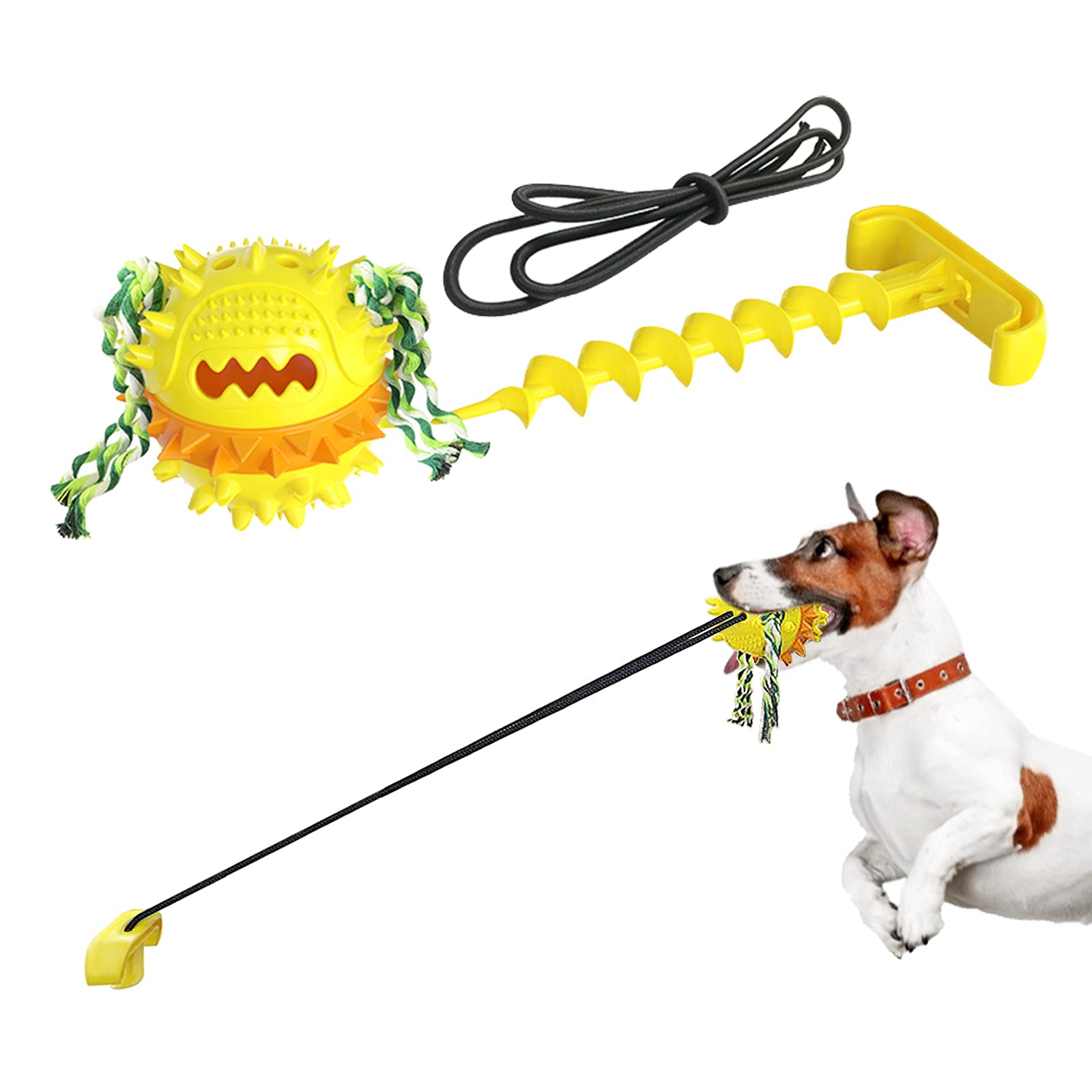 Durable Dog Chew Toys for Aggressive Chewers - Interactive Rope Ball with Squeaker & Food Dispenser, Tug of War Toy for Teeth Cleaning & Mental Stimulation - Outdoor Play & Training Companion (Yellow)