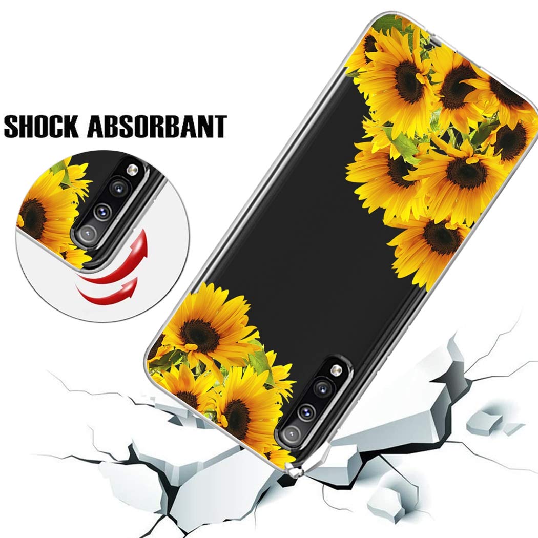 **Samsung Galaxy A50 / A30S / A50S Case for Women - Cute Clear Slim Shockproof TPU Rubber Phone Cover with Sunflower Design - Perfect for Everyday Use, Work & Travel**