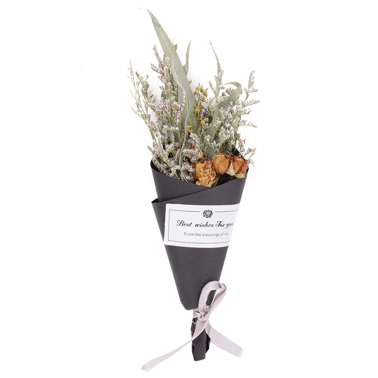 Eco-Friendly Dried Rose Bouquet - 6.7 Inch Car Decor for Wedding, Party, Birthday & Valentine's Day Gift (Chocolate Rose Eucalyptus) | Perfect for Home, Office & Vehicle Decoration
