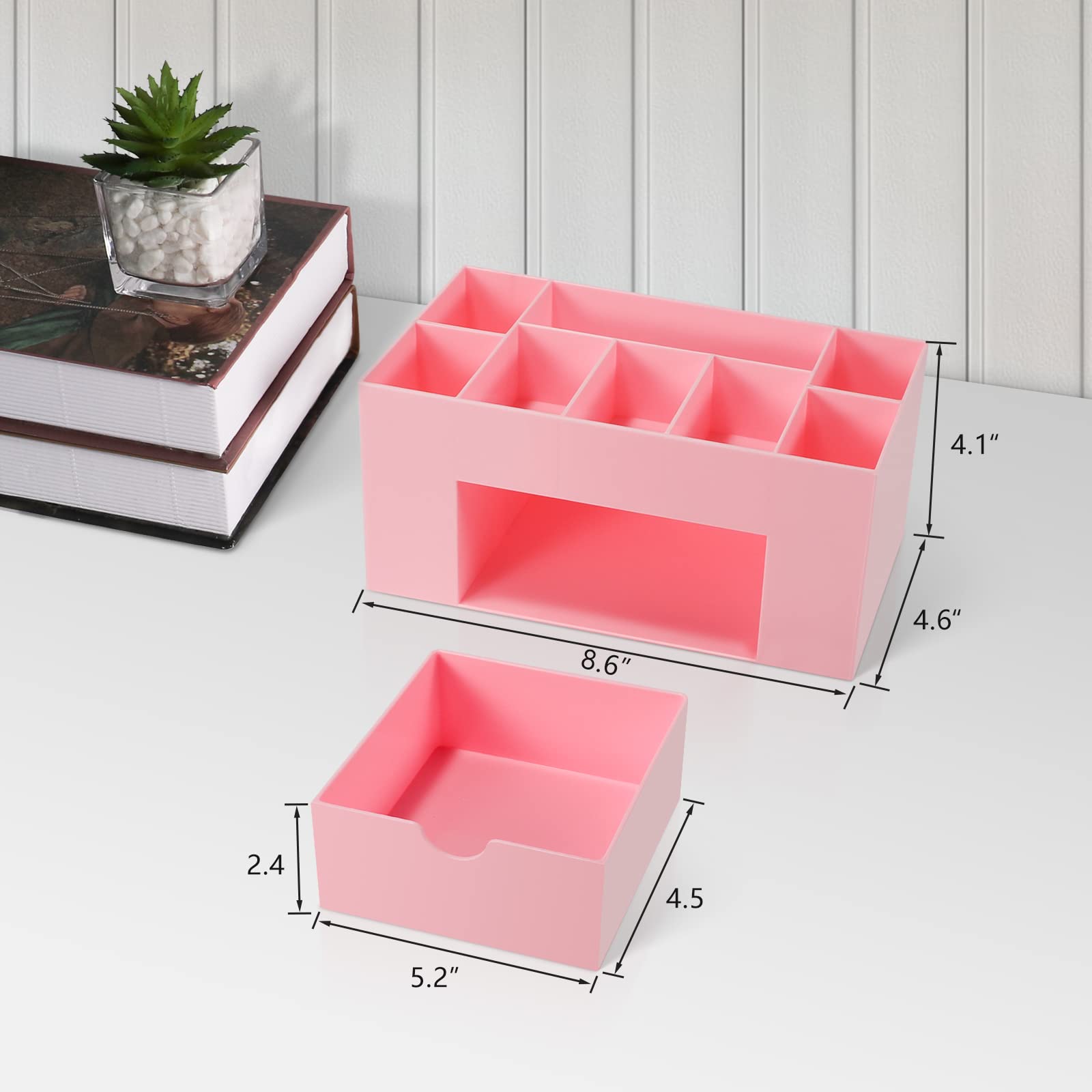 Pink 8-Compartment Desk Organizer with Pen Holder & Pencil Cup - Office Supplies for Desk Organization | Perfect for Home Office, School & Workspace Accessories