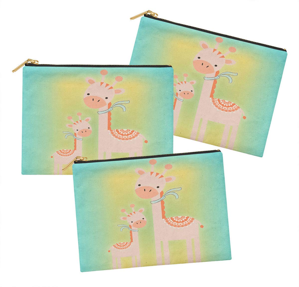 TIMINGILA Mint Green Cartoon 3-Piece Printed Zipper Makeup Pouch Set - Waterproof Toiletry Bag Organizer for Travel, Cosmetics & School Supplies Storage (Perfect for Girls, Teens & Women)