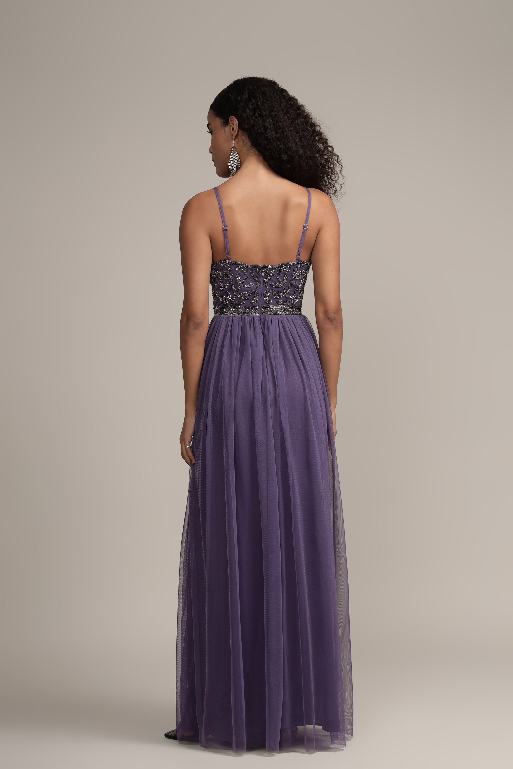 Lexi Embellished Maxi Dress in Mulled Grape - Elegant Long Flowy Evening Gown for Weddings, Parties & Special Occasions