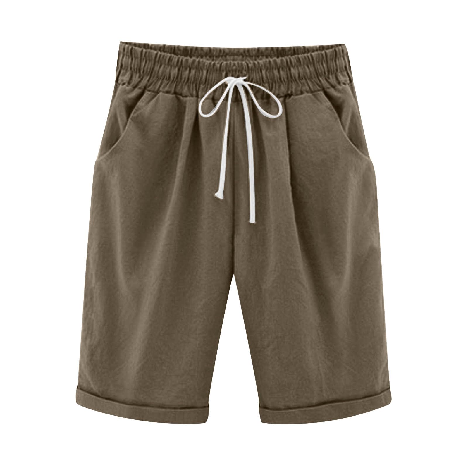 Women's Dressy Knee-Length Bermuda Shorts with Elastic Waist - Casual Summer Beach Shorts for Workout, Travel, and Outdoor Activities