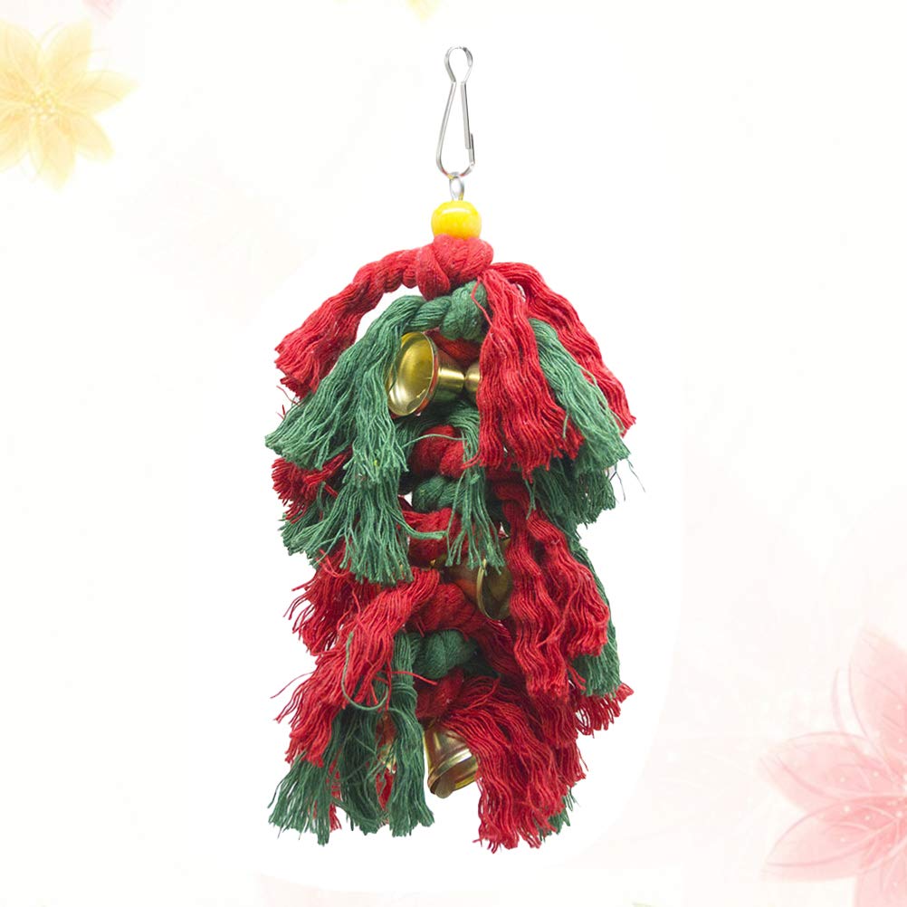 Balacoo Christmas Parrot Chew Toy - Durable Cotton Rope Knot Pulling & Shredding Toy with Swing for Parrots - Perfect for Playtime, Training, and Cage Enrichment