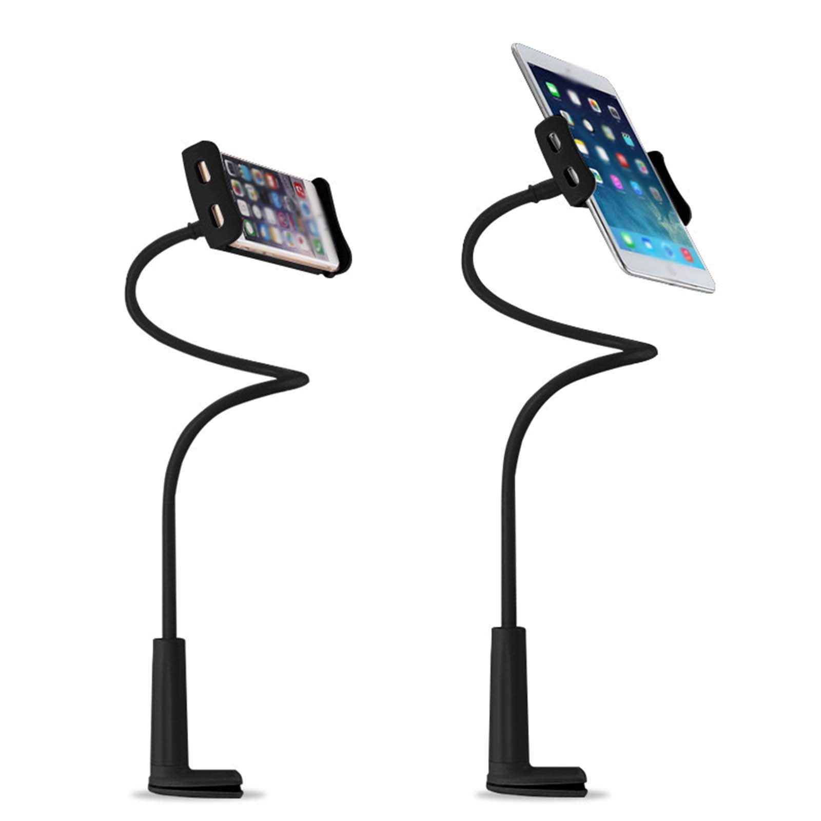 Adjustable 360° Rotating Gooseneck Phone Holder - One-Hand Operation Desk & Bed Mount Stand for iPhone, Samsung, Smartphones (Black) - Perfect for Nightstand, Office Desk, Car & Bedside Use