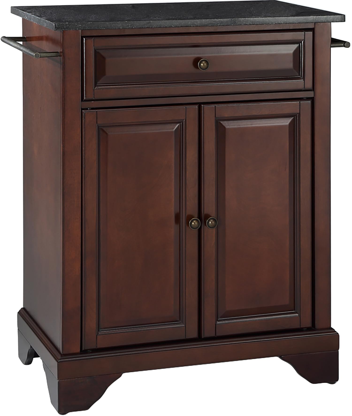 Crosley LaFayette Granite Top Portable Kitchen Island Cart with Wheels - Microwave Stand, Storage Cabinet, Mahogany Finish for Small Spaces | Perfect for Apartments, Dorms & Compact Kitchens