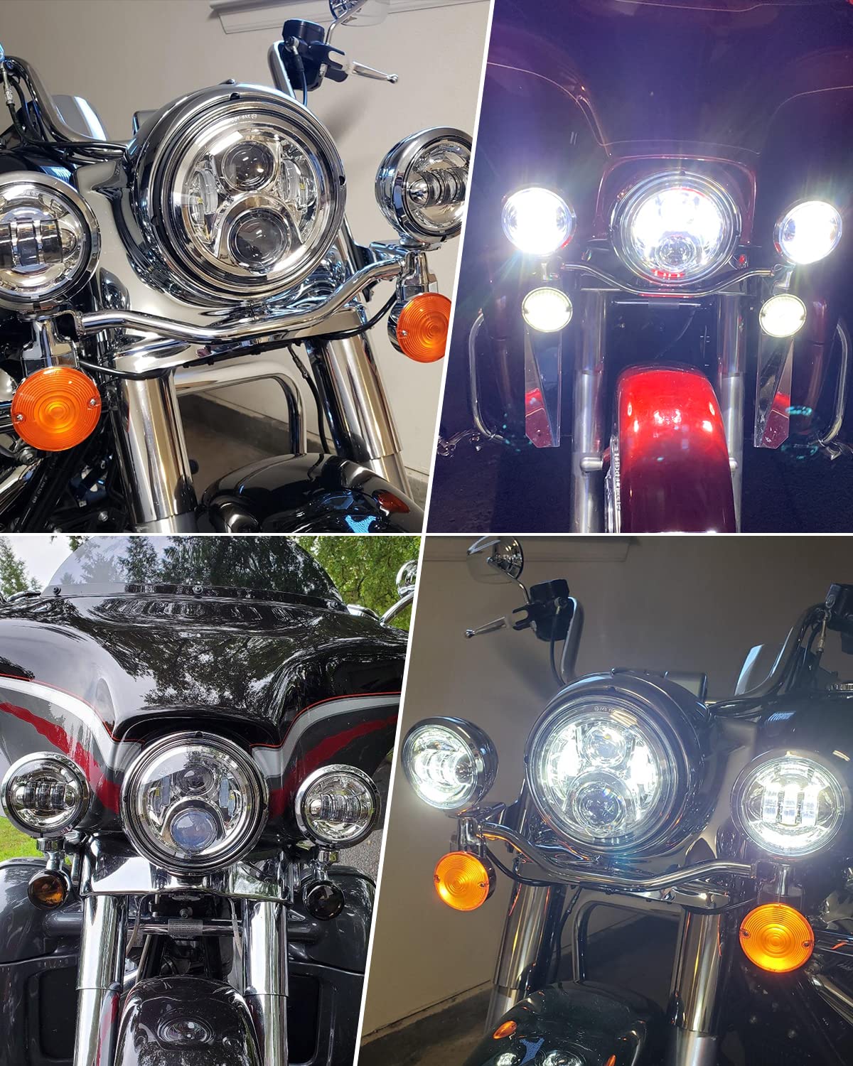 BICYACO 7 Inch LED Motorcycle Headlight with 4.5 Inch Fog Lights - DOT SAE Approved - Compatible with Harley Davidson Electra Glide, Street Glide, Fat Boy, Road King & Softail - High Visibility for Night Riding & Off-Road Adventures