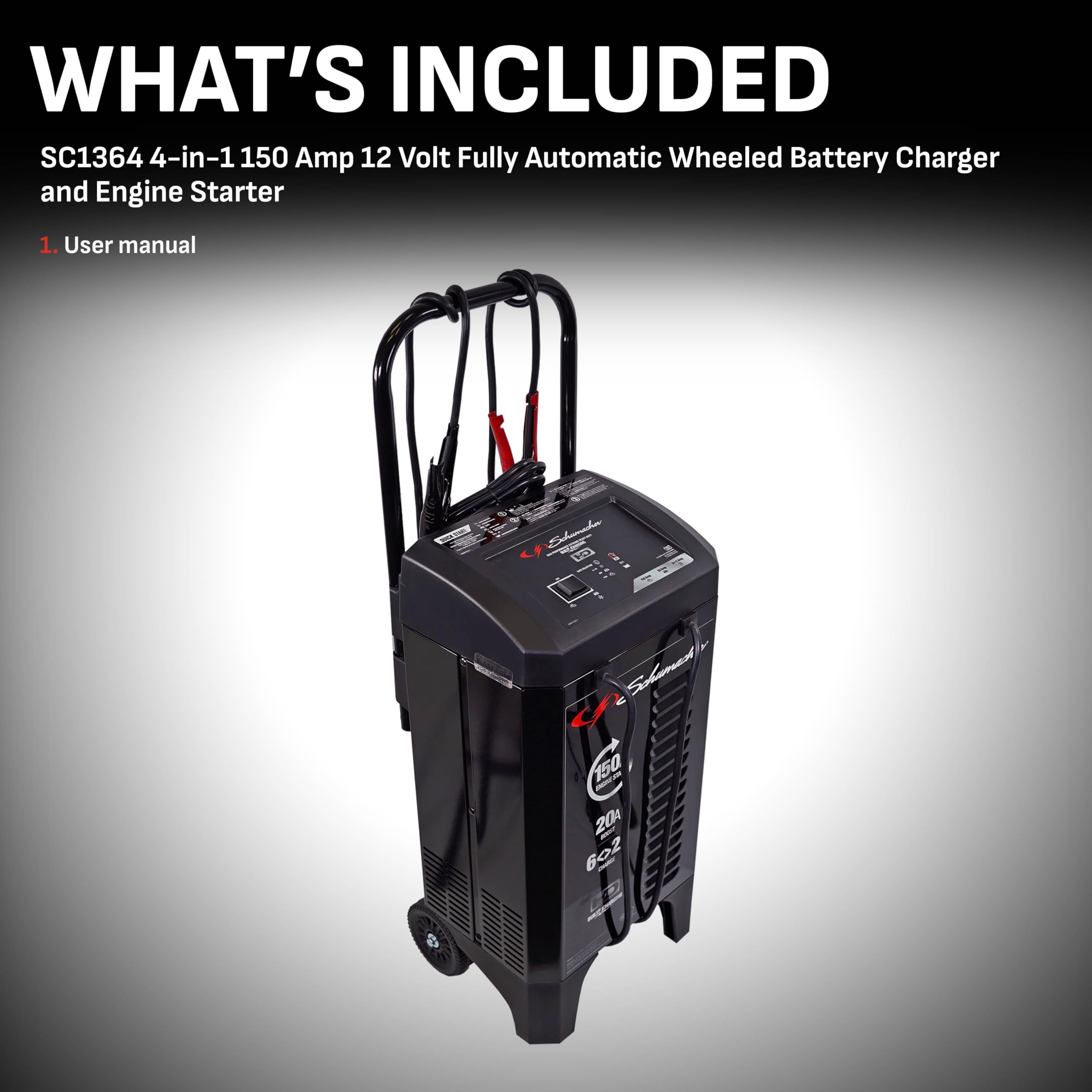 Schumacher SC1364 4-in-1 Fully Automatic 12V Battery Charger & Engine Starter - 150 Cranking Amps, 20A Boost for Cars, SUVs, Trucks & Marine Batteries | Emergency Jump Start & Winter Vehicle Maintenance