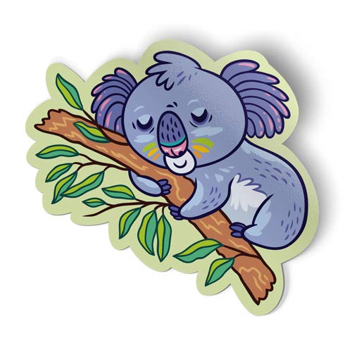Adorable Squiddy Koala Sleeping on Eucalyptus Vinyl Sticker - 7 Inch Tall Waterproof Decal for Laptops, Water Bottles, Notebooks & DIY Crafts