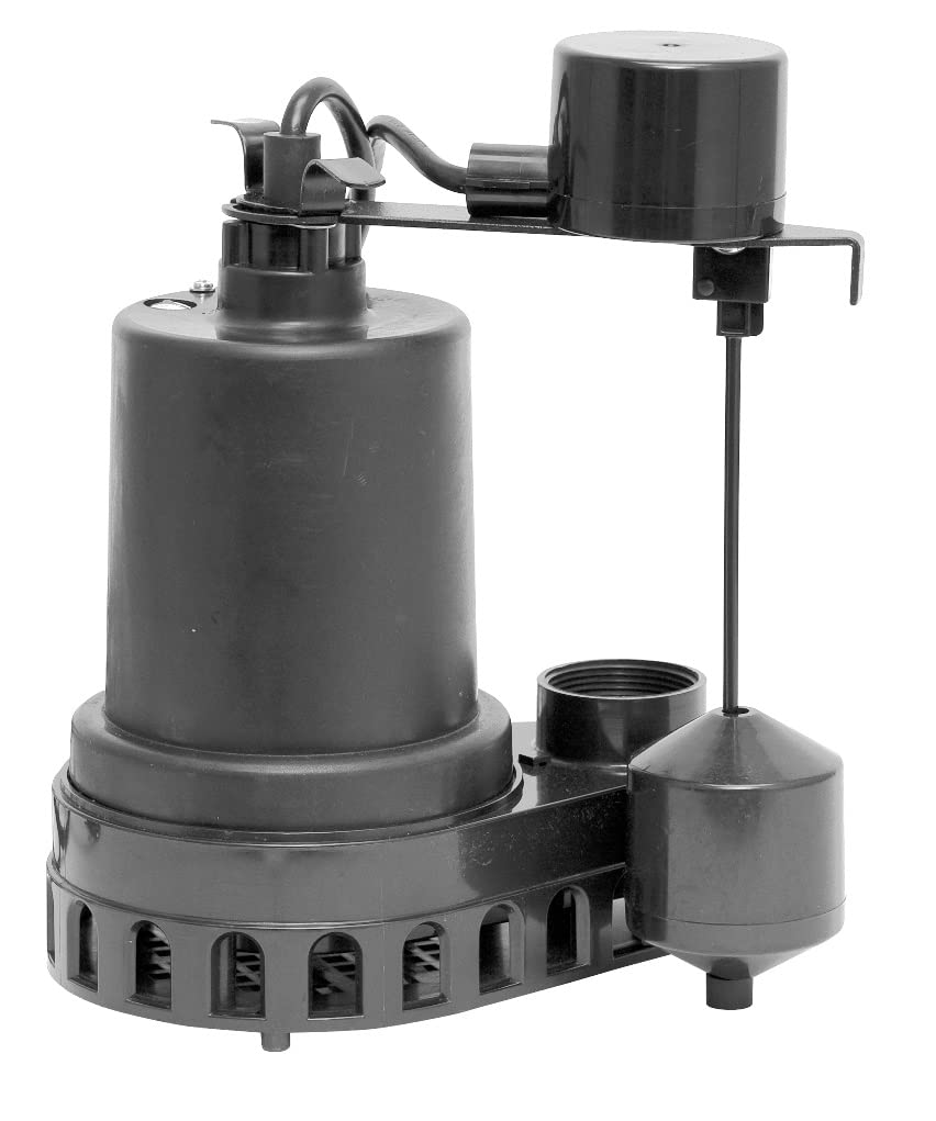 Superior Pump 92572 1/2 HP Thermoplastic Submersible Sump Pump with Vertical Float Switch - Heavy Duty Water Removal for Basements, Crawl Spaces & Flood Prevention