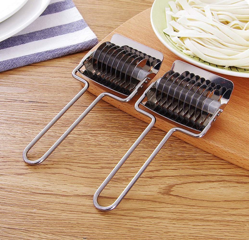 2PCS Premium Stainless Steel Noodle Cutter with Non-Slip Comfort Handle - Pasta Maker, Spaghetti Roller, Dough Cutter for Homemade Noodles - Perfect for Italian Cuisine, Asian Dishes & Kitchen Cooking Tools