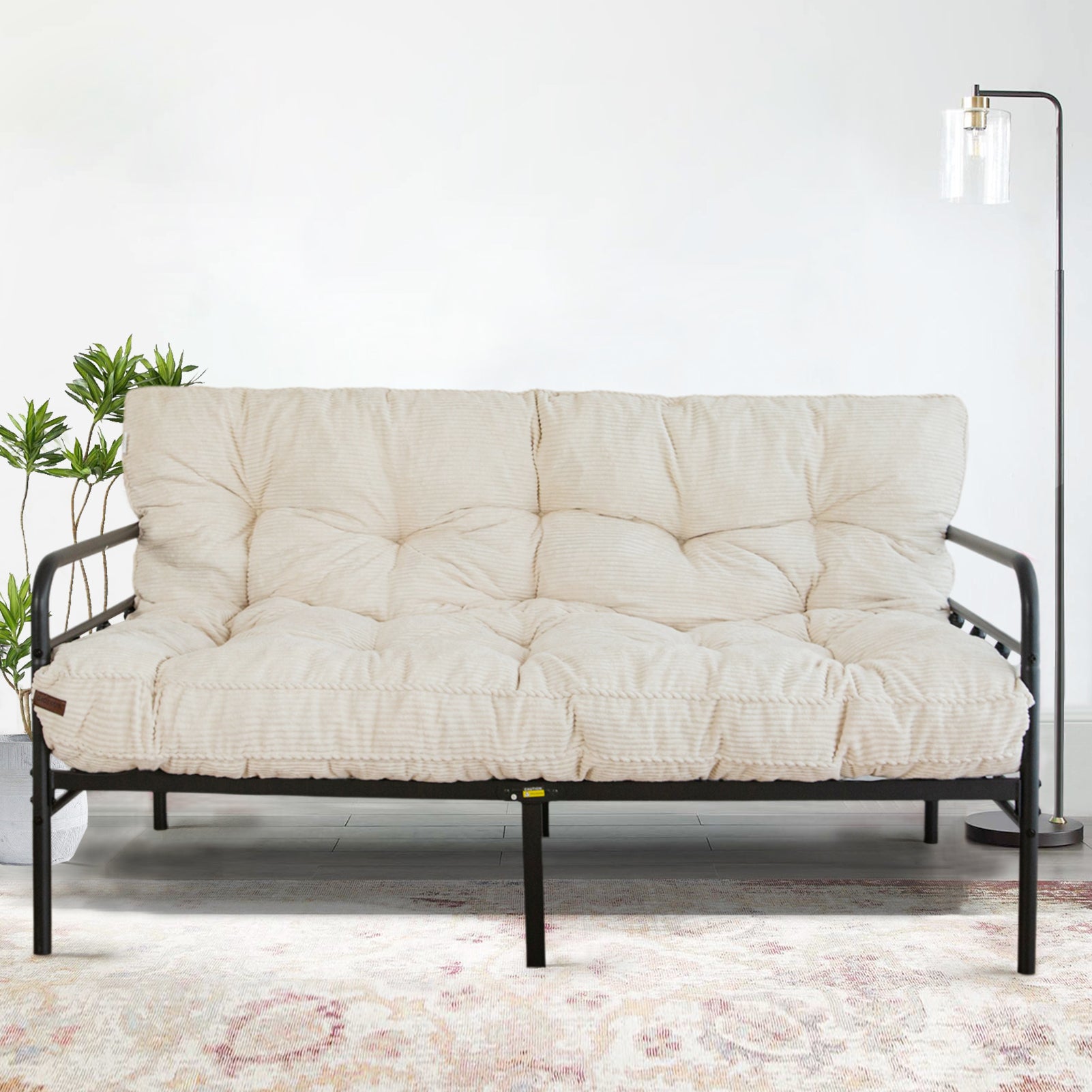 MAXYOYO 6-Inch Tufted Futon Sofa Bed - Thick Corduroy Fabric Floor Mattress for Adults (Mattress Only) in Beige | Perfect for Small Spaces, Guest Rooms & Dorm Rooms