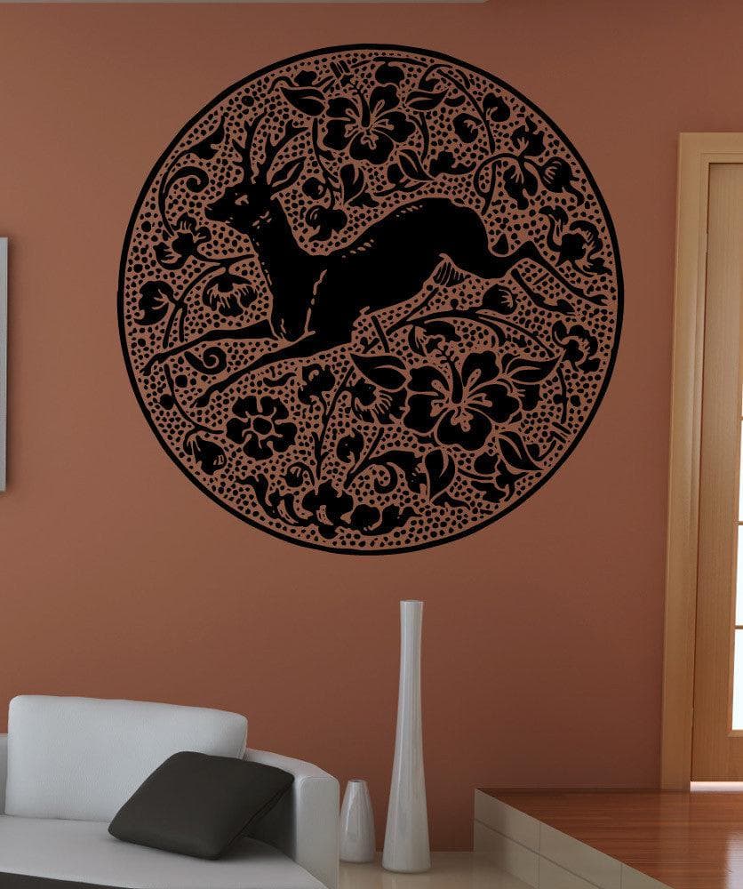 Vinyl Wall Decal Sticker - Elegant Deer & Floral Circle Design #5317 | Perfect for Nursery, Living Room & Bedroom Decor