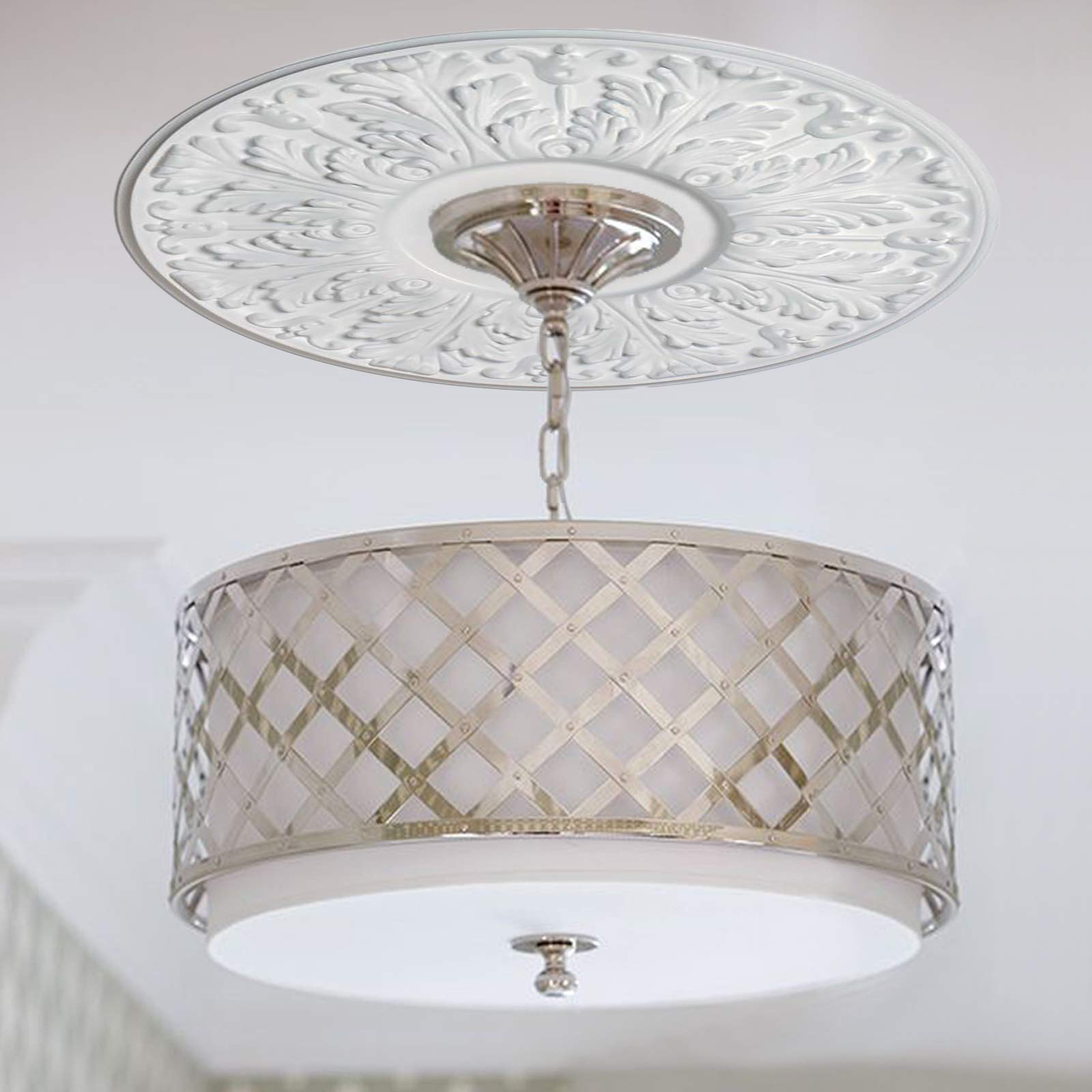 15-1/2 Inch Victorian Style Plastic Ceiling Medallion - 2 Pack White Traditional Finish for Chandeliers, Pendant Lights & Ceiling Fans - Perfect for Dining Rooms, Bedrooms & Foyers