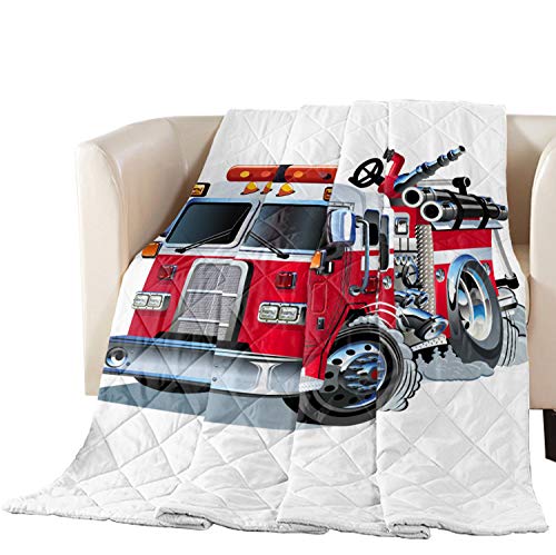 Libaoge Collection Quilted King Size Bedspread - Premium Soft Fire Truck Design Comforter with Cotton Fill for Bed, Couch & Sofa | Perfect for Home Decor, Gift Giving & Firefighter Enthusiasts