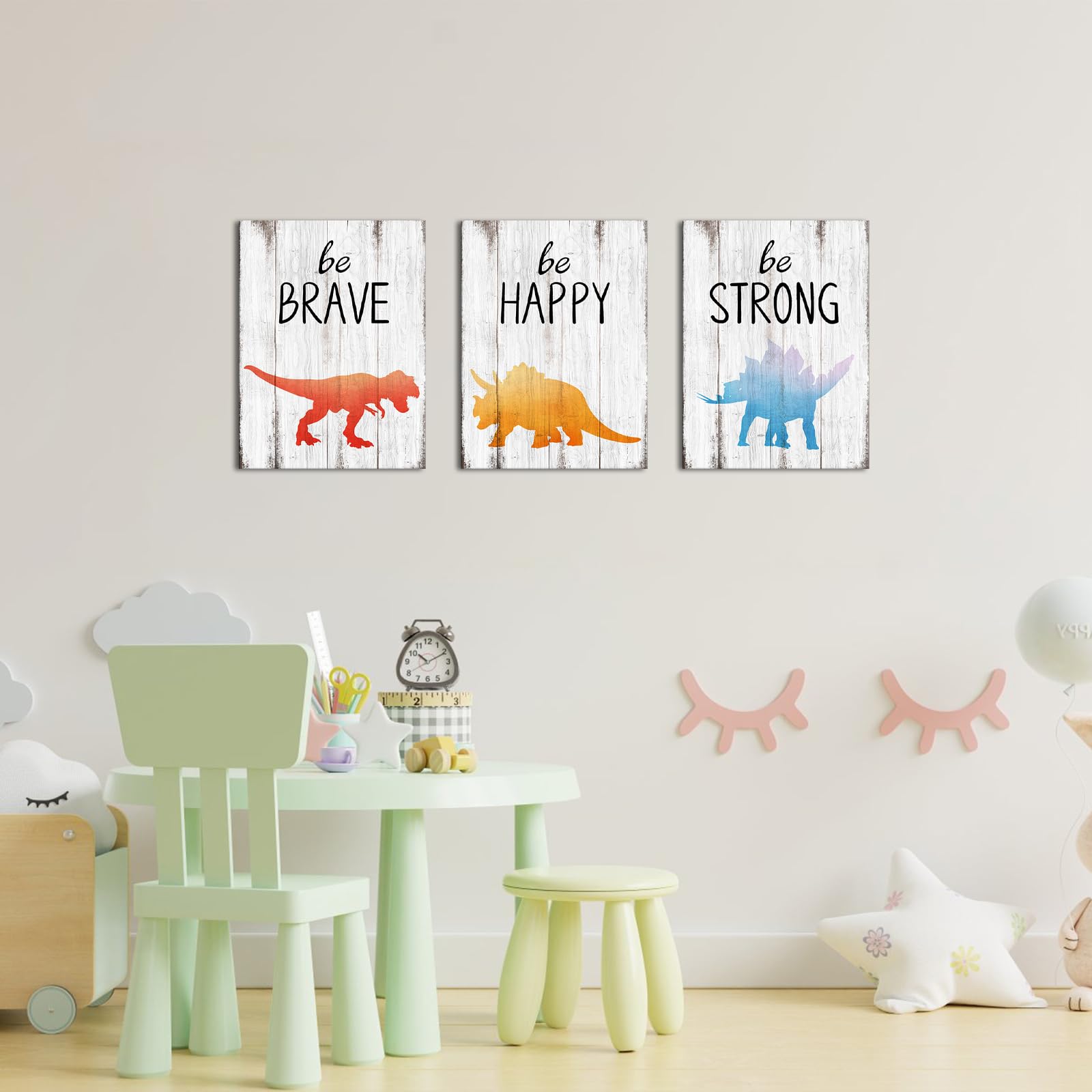 HOMEOART Dinosaur Wall Art for Boys Room - Framed Dinosaur Decor for Kids Bedroom - Easy to Hang Dinosaur Themed Nursery Decor - Perfect for Boys Bedroom, Playroom, and Dinosaur Lovers Gift