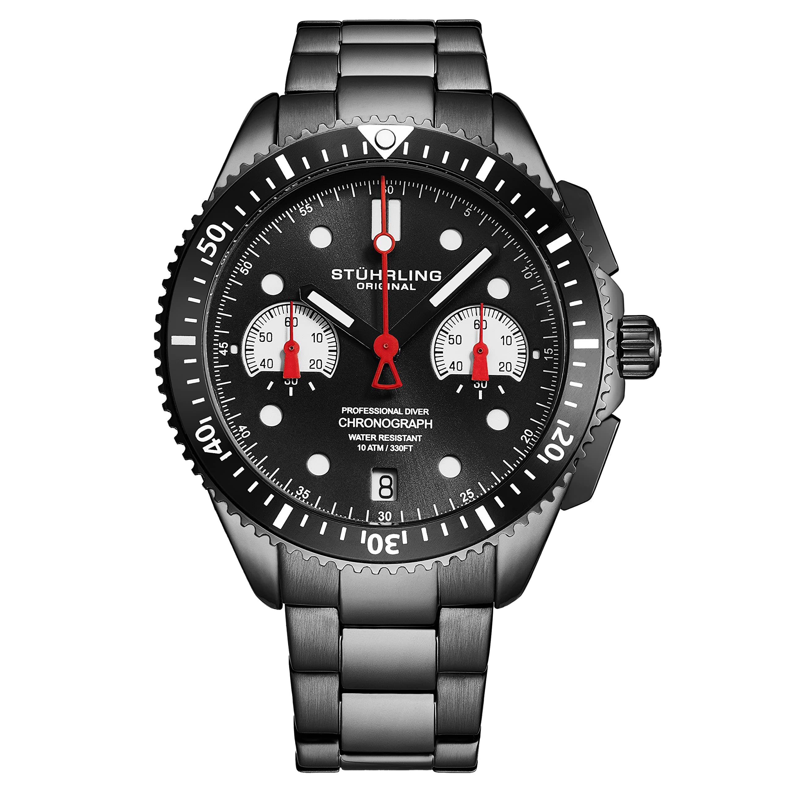 Stuhrling Original Men's Sports Chronograph Watch - Stainless Steel Bracelet - Waterproof & Durable for Running, Swimming & Outdoor Activities