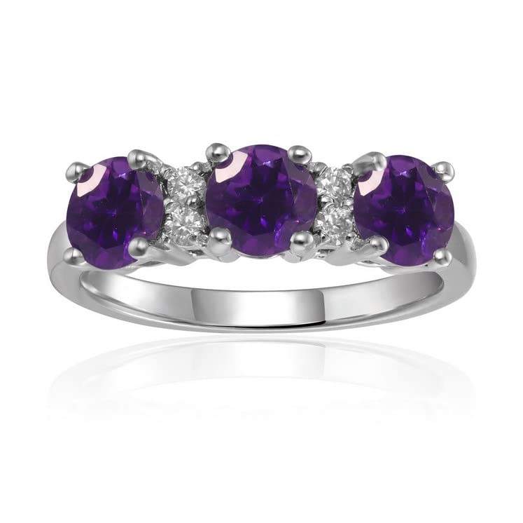 Natural Amethyst Women's Gemstone Ring - 925 Sterling Silver Three Stone Signet Ring | Elegant Engagement, Mother's Day & Anniversary Gift for Her | Perfect for Weddings, Date Nights & Special Occasions
