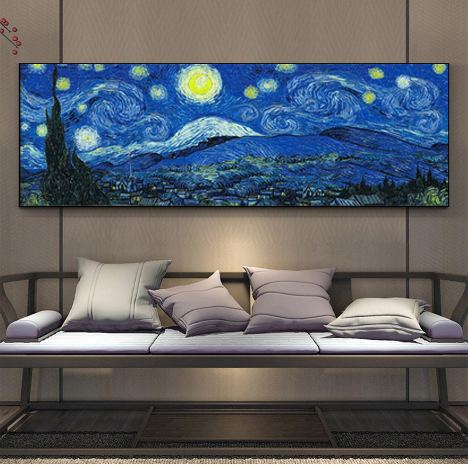 Van Gogh Starry Night Canvas Painting - 60x180cm Frameless Wall Art Poster for Living Room, Bedroom & Office Decor | Famous Abstract Art Print for Home & Office Wall Decoration