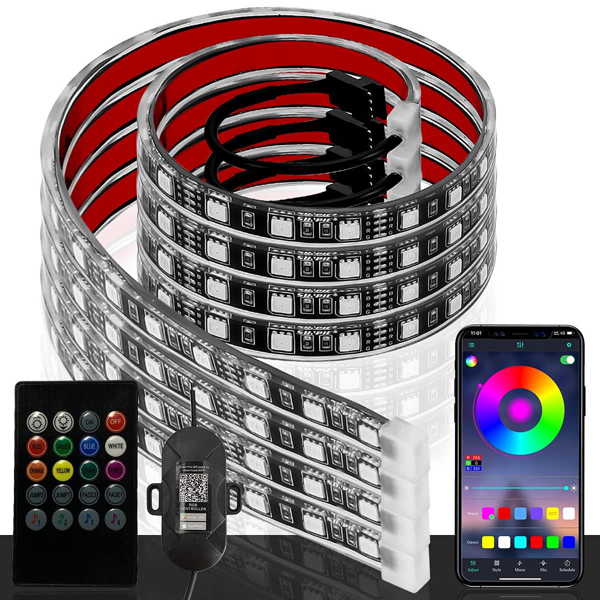 SUNPIE RGB Wheel Lights Strip - APP & Remote Control, Music Sync, Waterproof LED Wheel Well Lights for Trucks, SUVs, UTVs, ATVs | Off-Road, Car Shows & Night Driving Enhancement