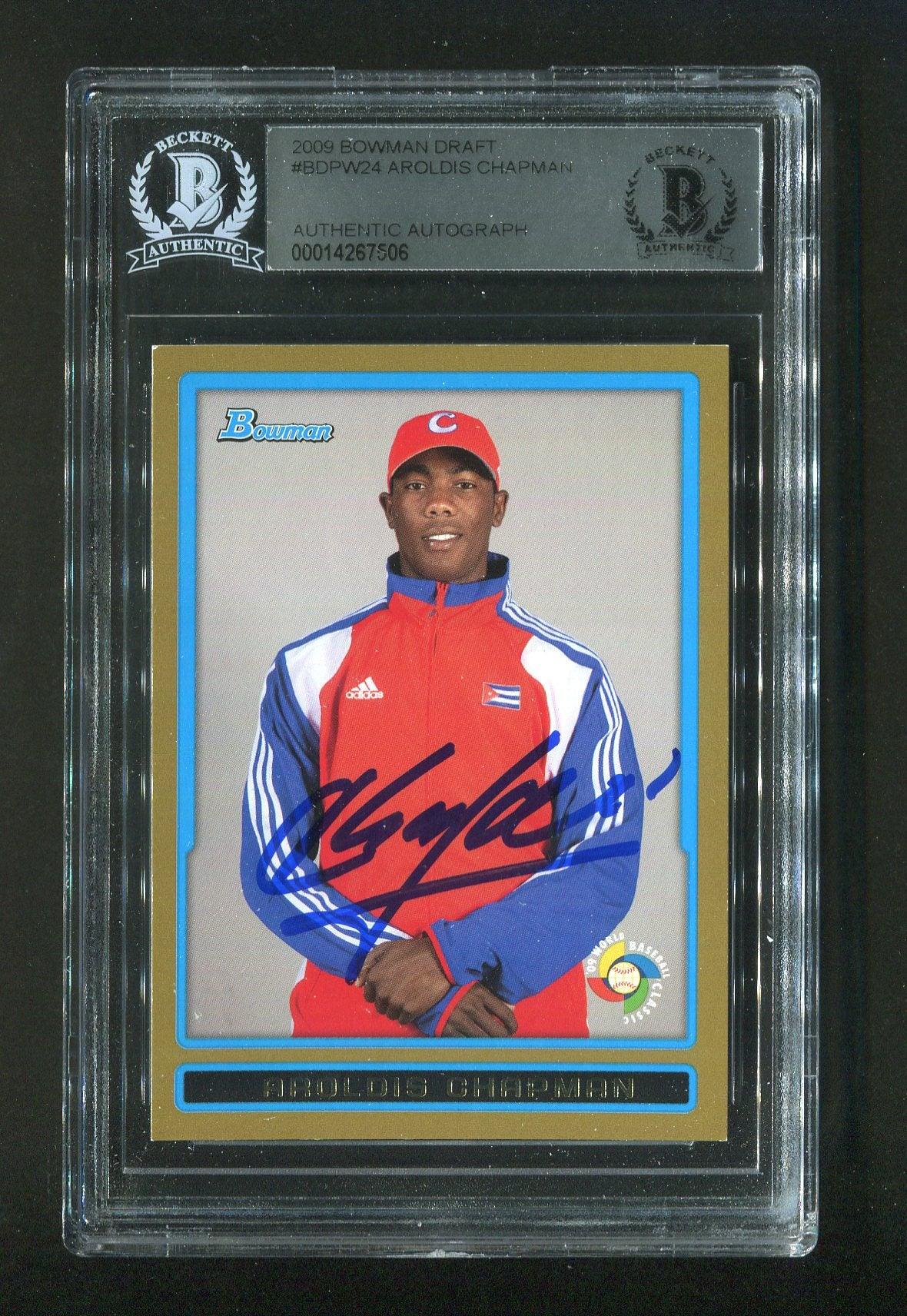 2009 Aroldis Chapman BGS Authentic Autograph Bowman Draft #BDPW24 Signed Rookie Baseball Card - Collectible Sports Memorabilia for Fans & Investors