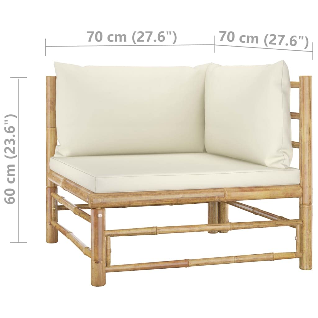 vidaXL 2-Piece Bamboo Patio Lounge Set with Cream White Cushions - Lightweight Modular Outdoor Furniture for Garden, Poolside & Backyard Relaxation