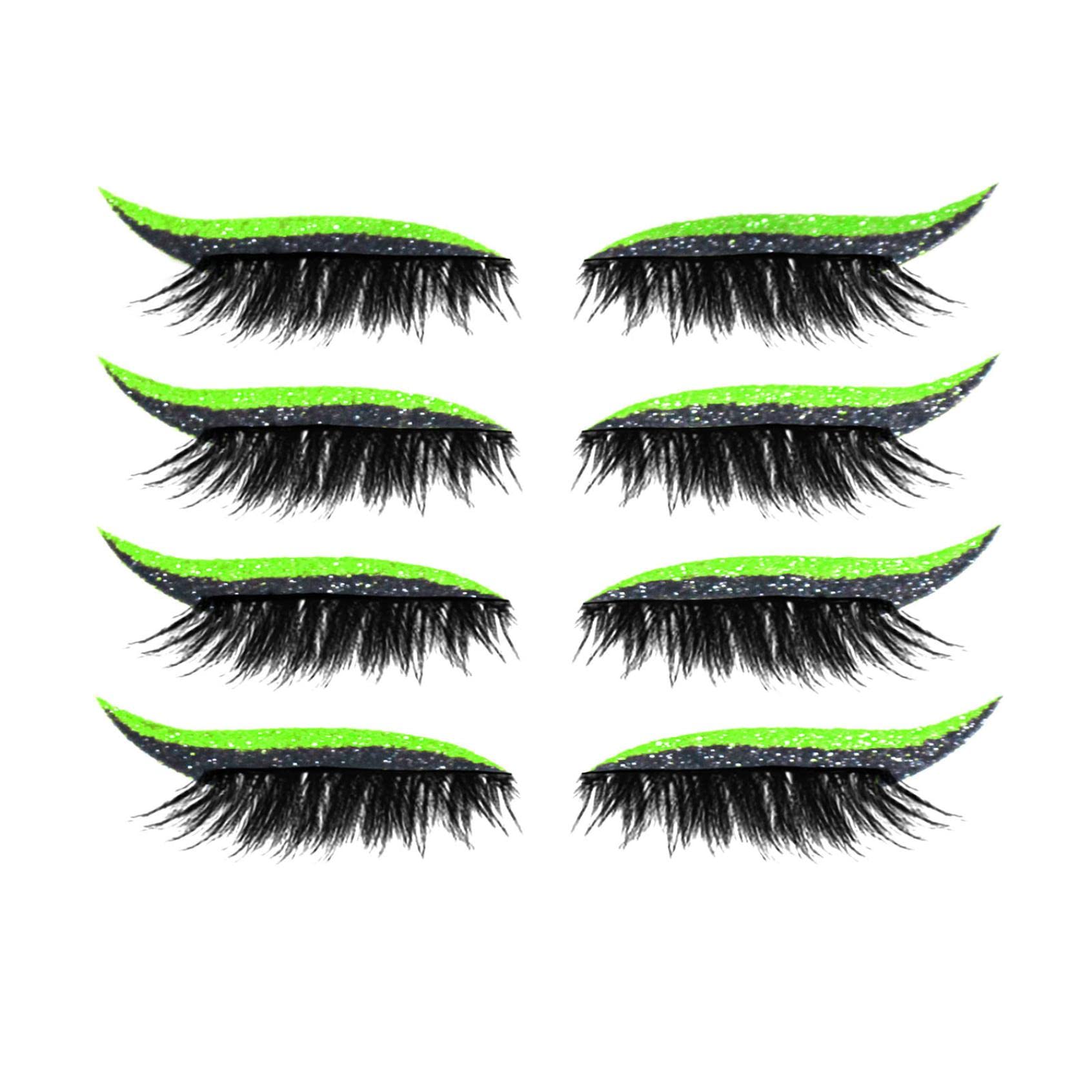 **Crazypig 4 Pairs Reusable Eyelash Stickers – Natural & Waterproof Eyeliner Stickers for Women, 7 Colors (Green) – Easy to Apply & Remove for Fluffy, Natural Look – Perfect for Daily Makeup, Parties & Special Occasions**