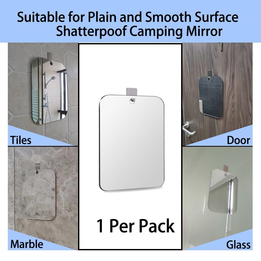 Unbreakable Shower Mirror for Shaving - 7.55x6 Inch Portable Shaving Mirror with Adhesive Mount | Fog-Resistant Bathroom Mirror for Men | Perfect for Travel, Camping & Home Use