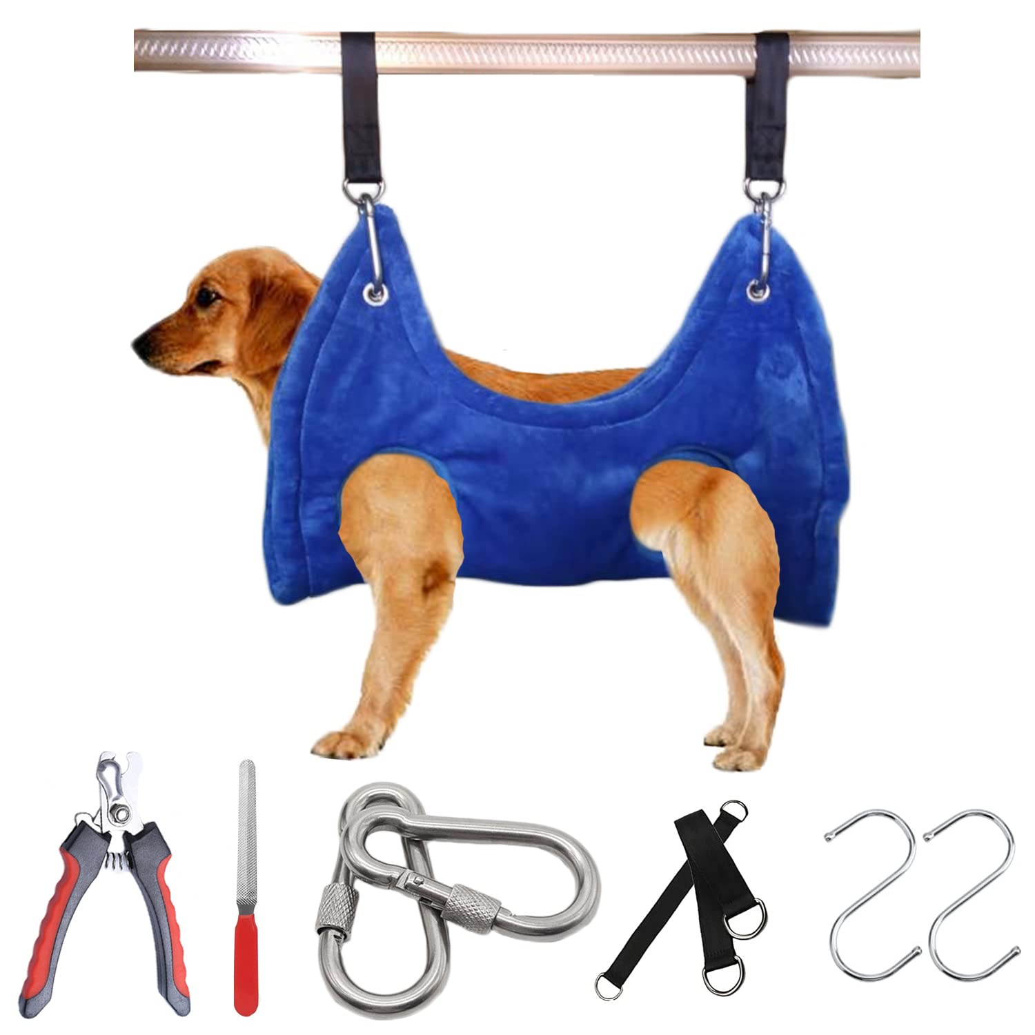 QITEEYSA 5-Piece Dog Grooming Kit - Pet Grooming Hammock, Restraint Harness, Nail Clippers, Trimmer & Nail File - Safe Bathing & Washing Solution for Small to Medium Dogs - Perfect for Home Grooming, Vet Visits & Pet Salon Use