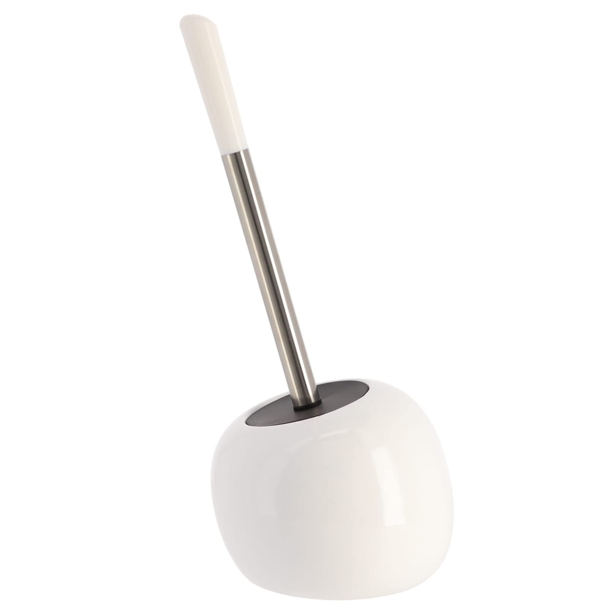 Freestanding White Toilet Brush and Holder Set - Bathroom Cleaning Essentials for Home & Office Use