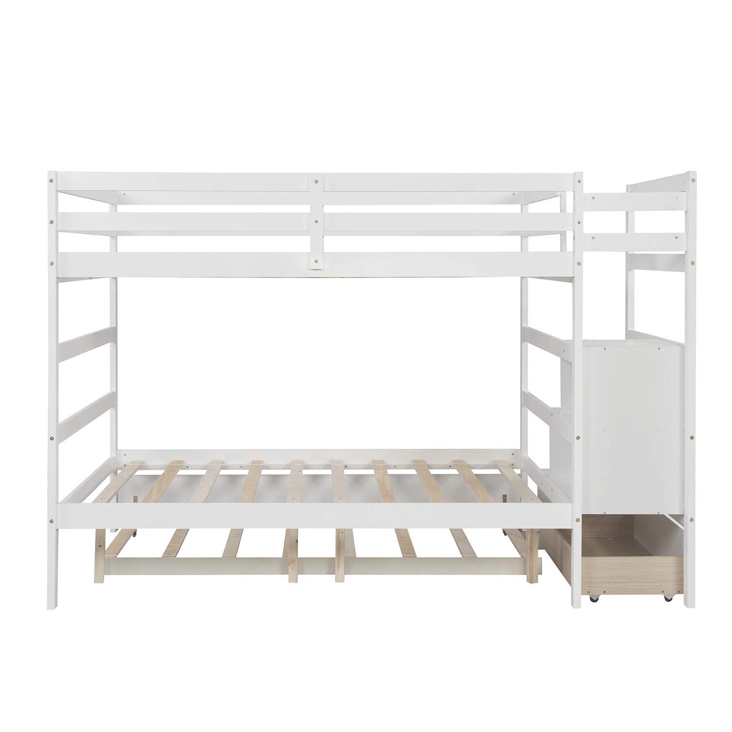 Full Over Full Bunk Bed with Twin Trundle - No Box Spring Needed - 2 Storage Compartments - Easy Assembly - White - Perfect for Kids' Bedroom, Guest Room & Space-Saving Solutions