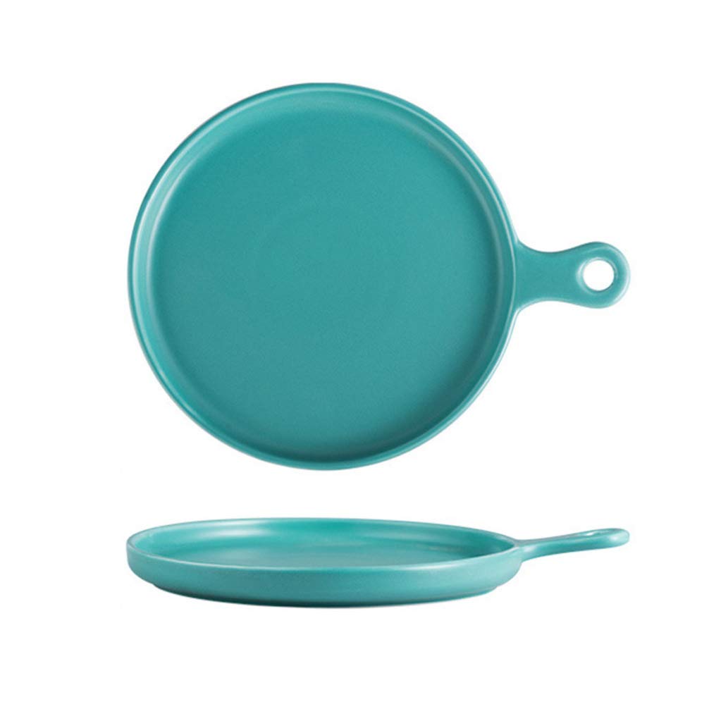 YARNOW 12-Inch Ceramic Pizza Pan with Handle - Round Baking Dish for Pizza, Potatoes, Steak, Pasta, Salad & Chicken Wings - Oven & Microwave Safe - Green (Perfect for Family Dinners & Party Cooking)