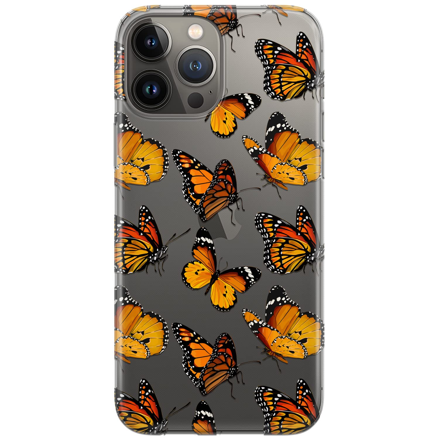 iPhone 15 Plus 14 13 Pro Max 12 Mini SE 11 XR XS 8 7 Phone Case - Cute Monarch Butterfly Print Protective TPU Cover | Shockproof Slim Flexible Durable Bumper for Women | Perfect for Everyday Use, Travel & Outdoor Activities