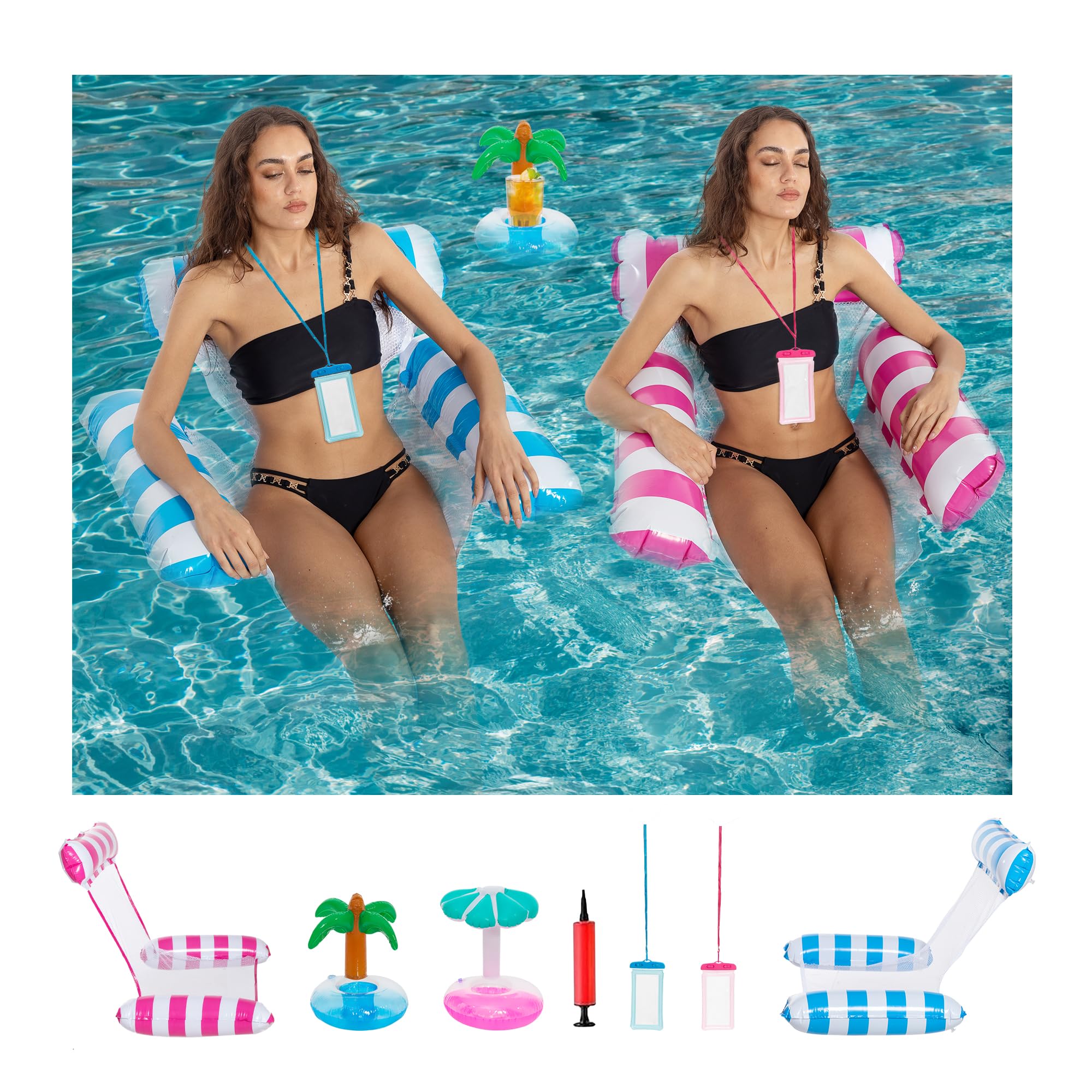 Inflatable Pool Hammock Floats for Adults - 2 Pack Water Hammock Chair with Cup Holder, Comfortable Floating Lounger for Swimming Pools, Lakes & Beach Relaxation - Perfect for Summer Vacation, Backyard Pool Parties and Water Recreation