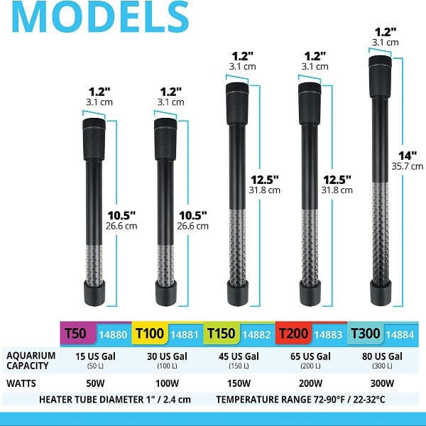 Fluval T Series Aquarium Heater - Submersible Fish Tank Heater for Freshwater & Saltwater Aquariums - Perfect for Tropical Fish, Betta Tanks & Marine Life