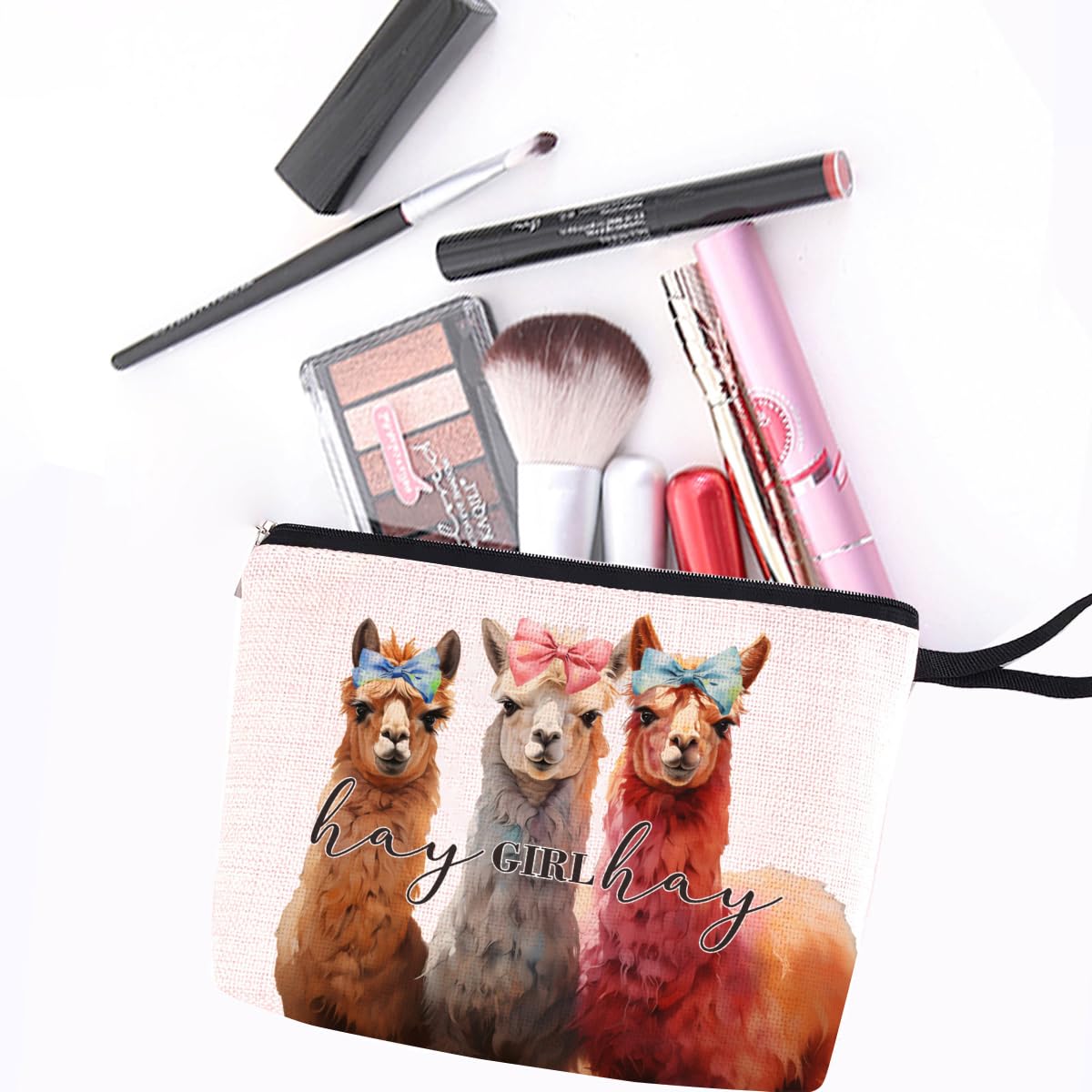 Farm Animals Western Makeup Bag - Llama Print Cosmetic Pouch for Women, Best Friend, Farm Girl - Country Style Zippered Travel Bag - Perfect for Graduation, Birthday Gifts & Everyday Use
