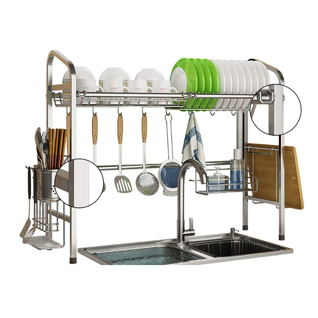 MKJLSD Stainless Steel Dish Drying Rack & Sink Organizer - Space Saving Countertop Drainer with Utensil Holder (70x26x62cm) - Perfect for Kitchen Counter, Dish Drying, and Tableware Organization