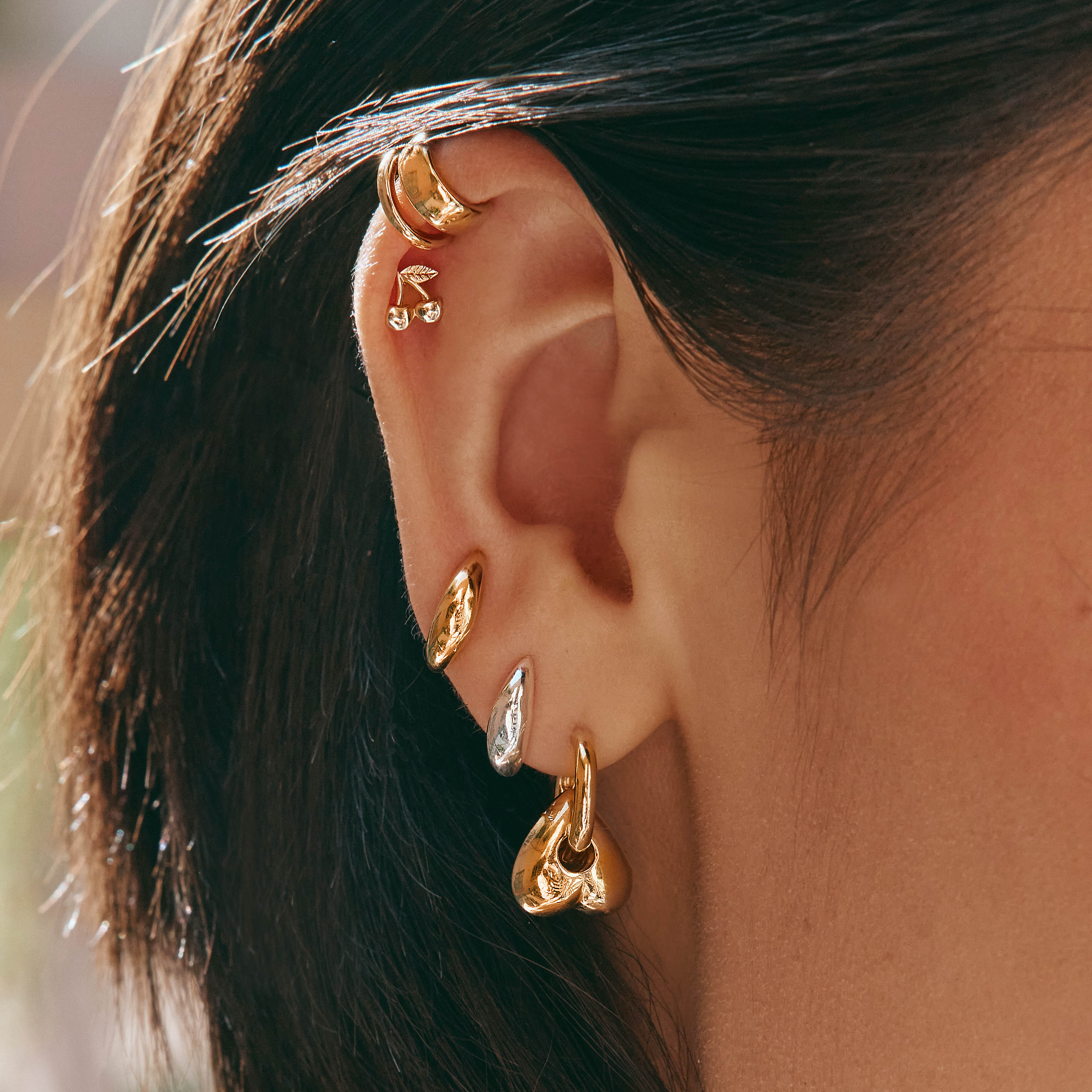 10k Gold Cherry Helix Single Stud Earrings - Perfect for Everyday Wear & Special Occasions