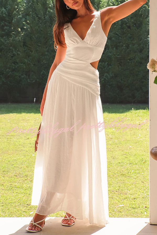 Elegant Solid Color V-Neck Waist Hollow Slim Maxi Dress for Women - Perfect for Summer Beach, Party & Evening Occasions