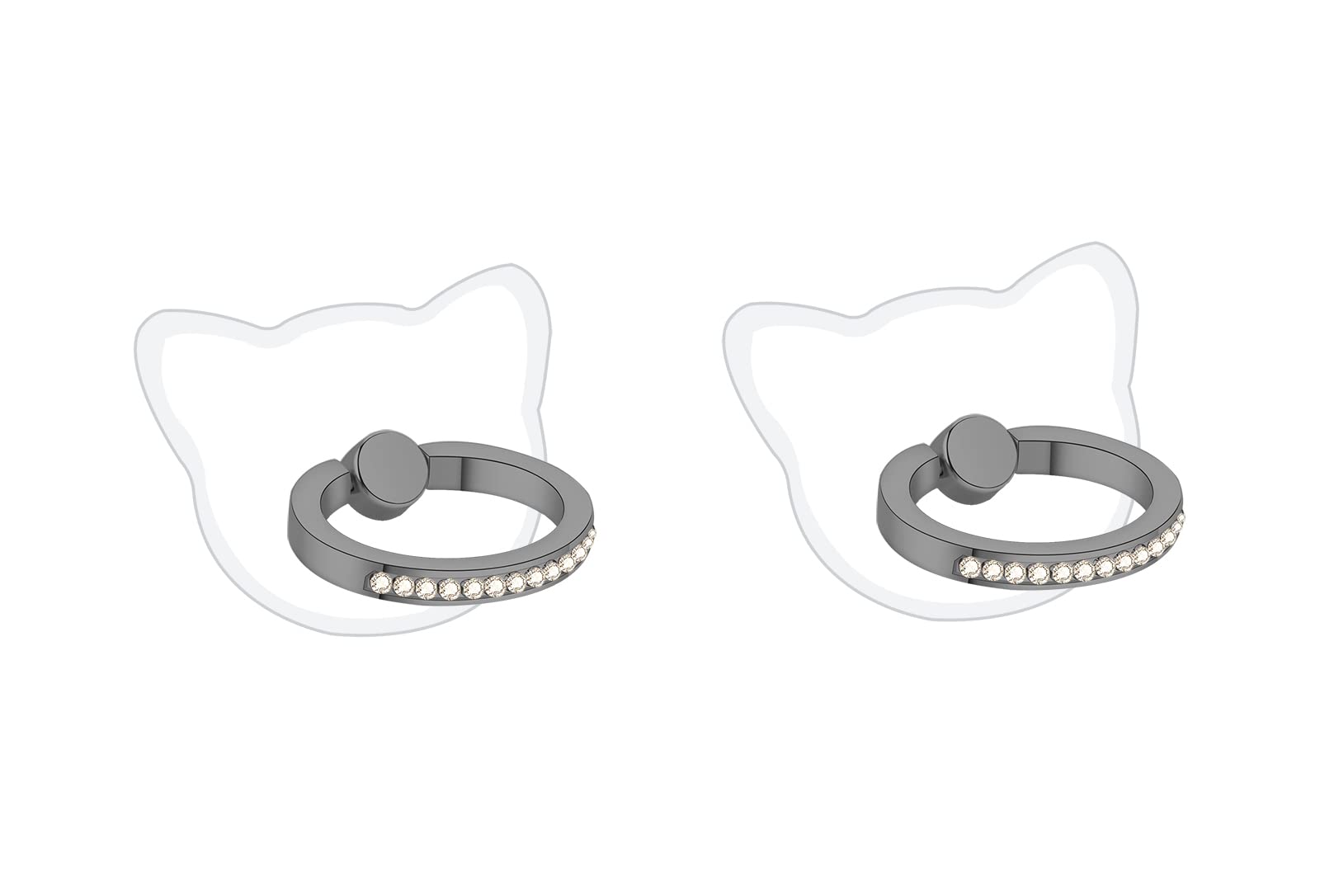 Lenoup Transparent Cat Phone Ring Holder with Kickstand - Bling Sparkle Diamond Clear Cat Finger Grip Stand (2 Black) for iPhone, Samsung & Smartphones | Perfect for Selfies, Videos & Secure Grip