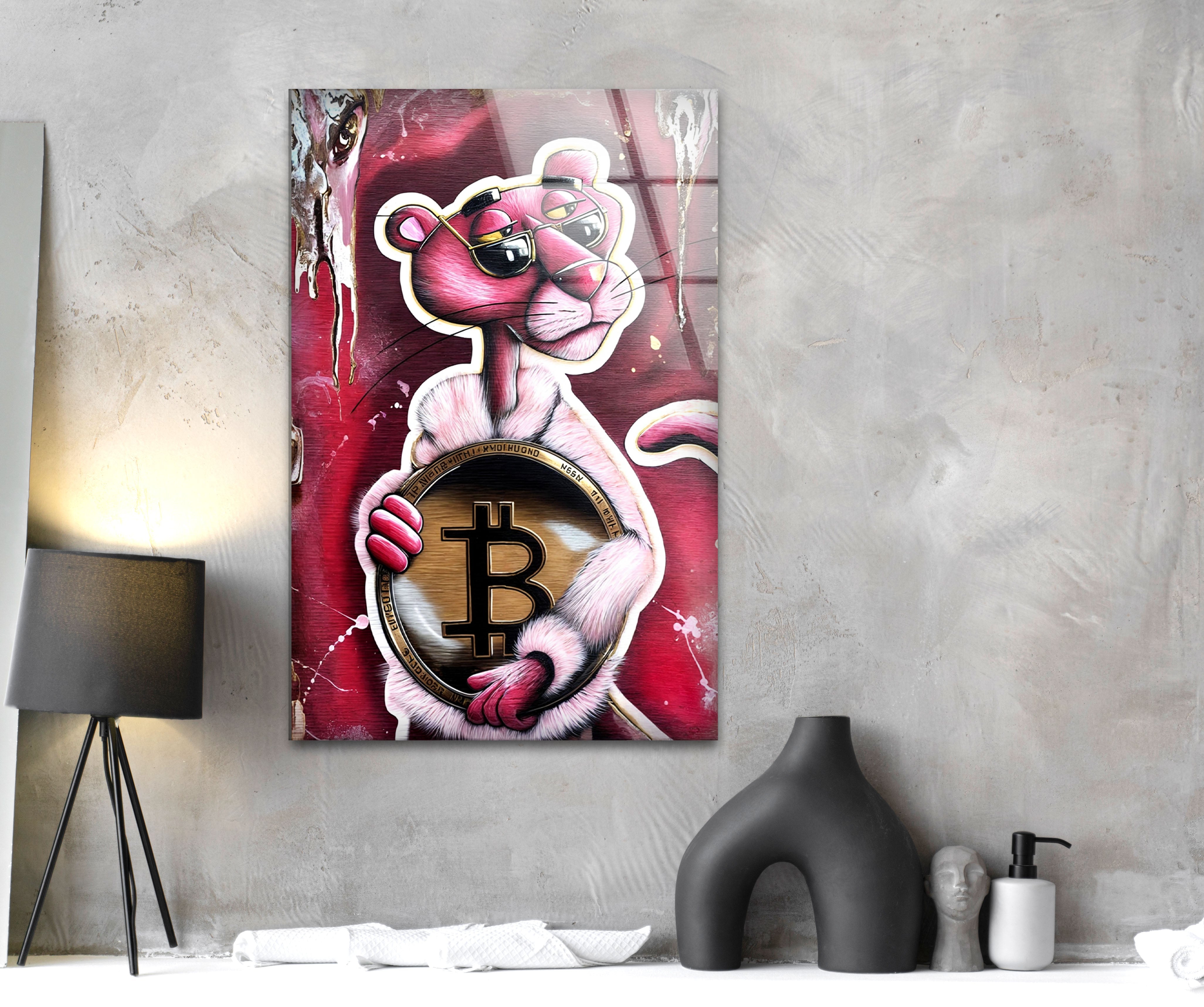 Bitcoin Panther Glass Wall Art - Modern Crypto Decor for Home & Office - Perfect for Living Room, Bedroom, or Office Wall Decor