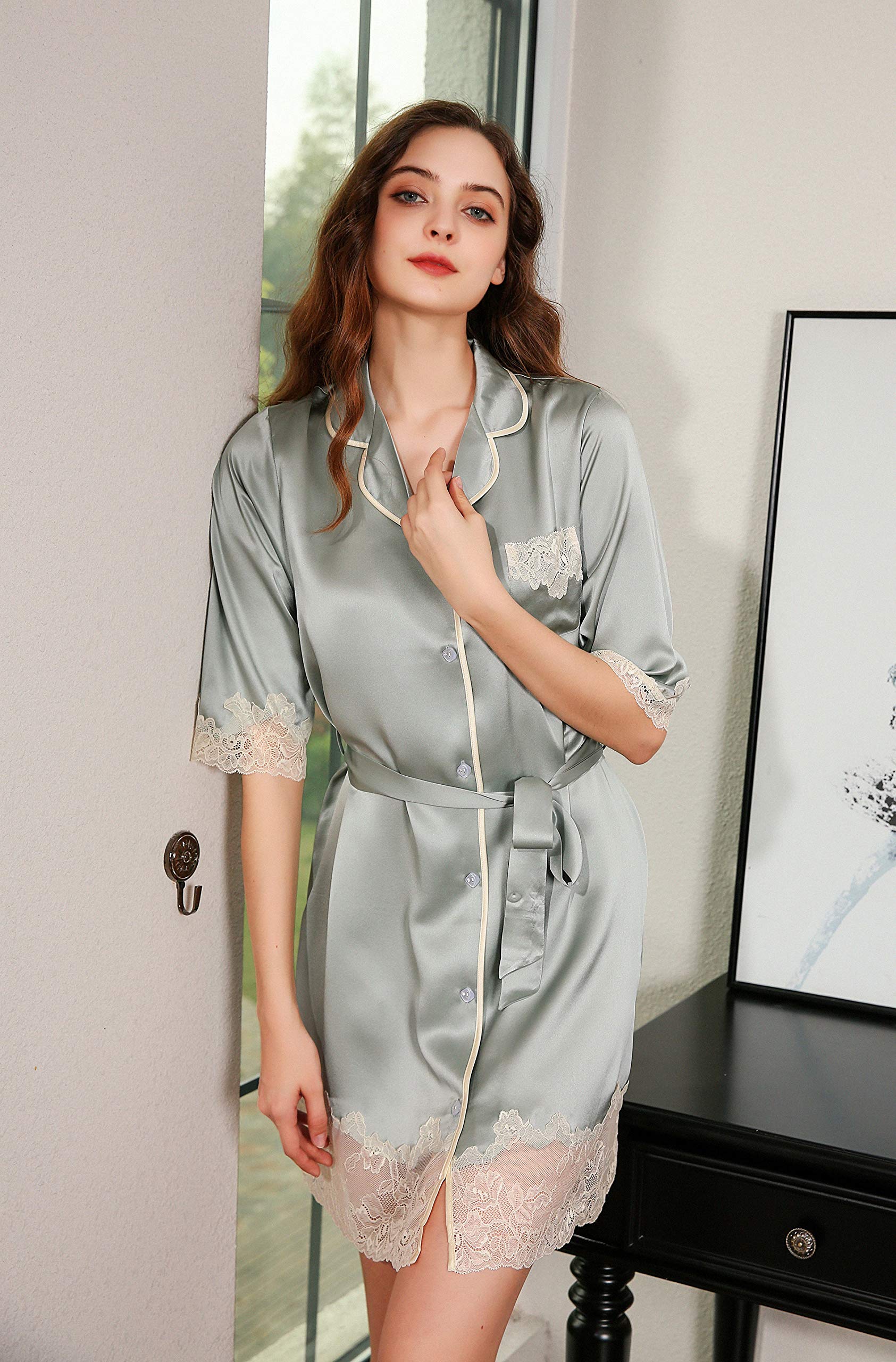 Silk Nightgown for Women - Long Sleeve Elegant Sleepwear & Loungewear - Perfect for Relaxing at Home or Romantic Evenings