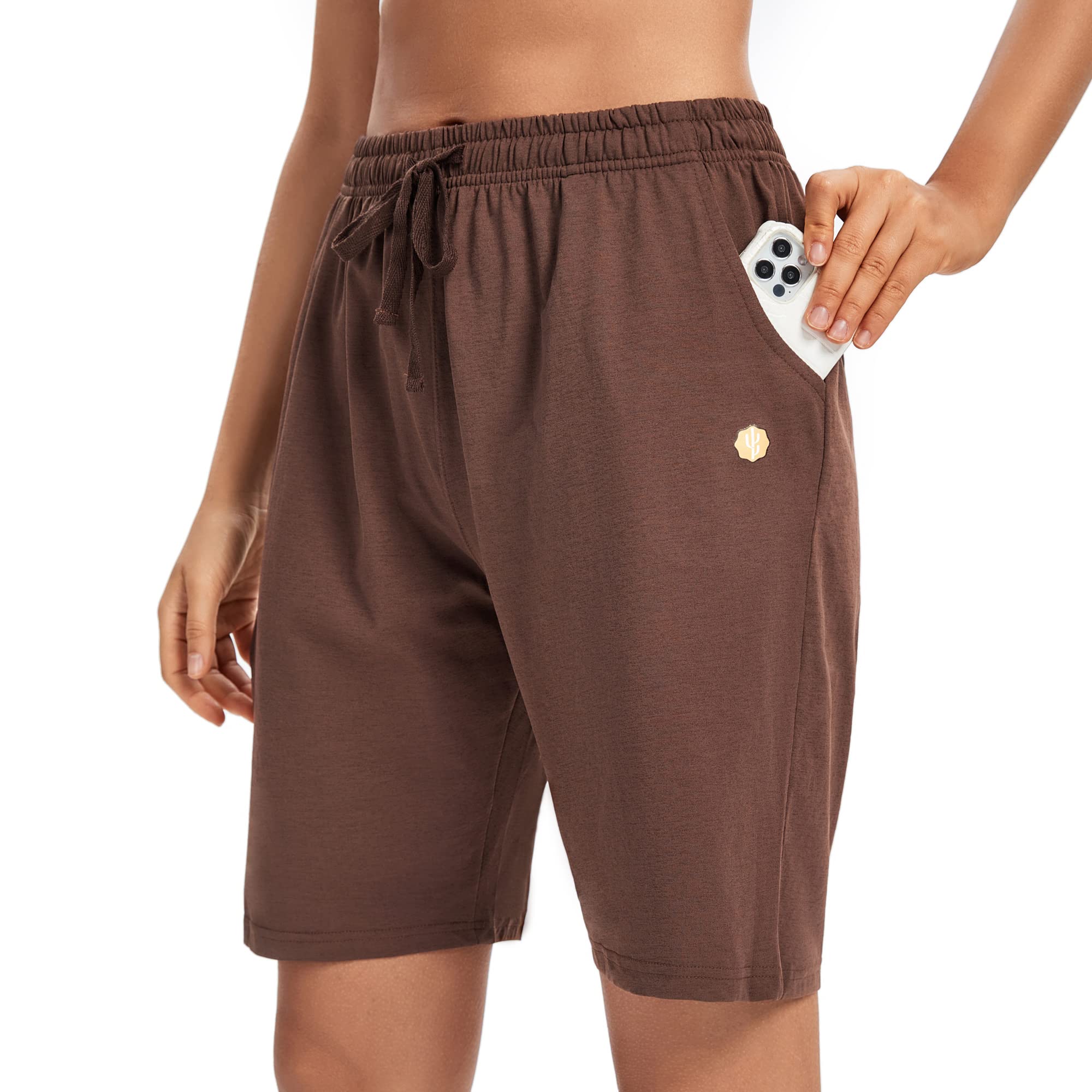 Luckycactus Women's Bermuda Shorts - Stretchy Jersey Yoga Shorts with Pockets for Walking, Running & Athletic Activities | Knee-Length Casual Summer Shorts for Women | Perfect for Gym, Travel & Outdoor Adventures