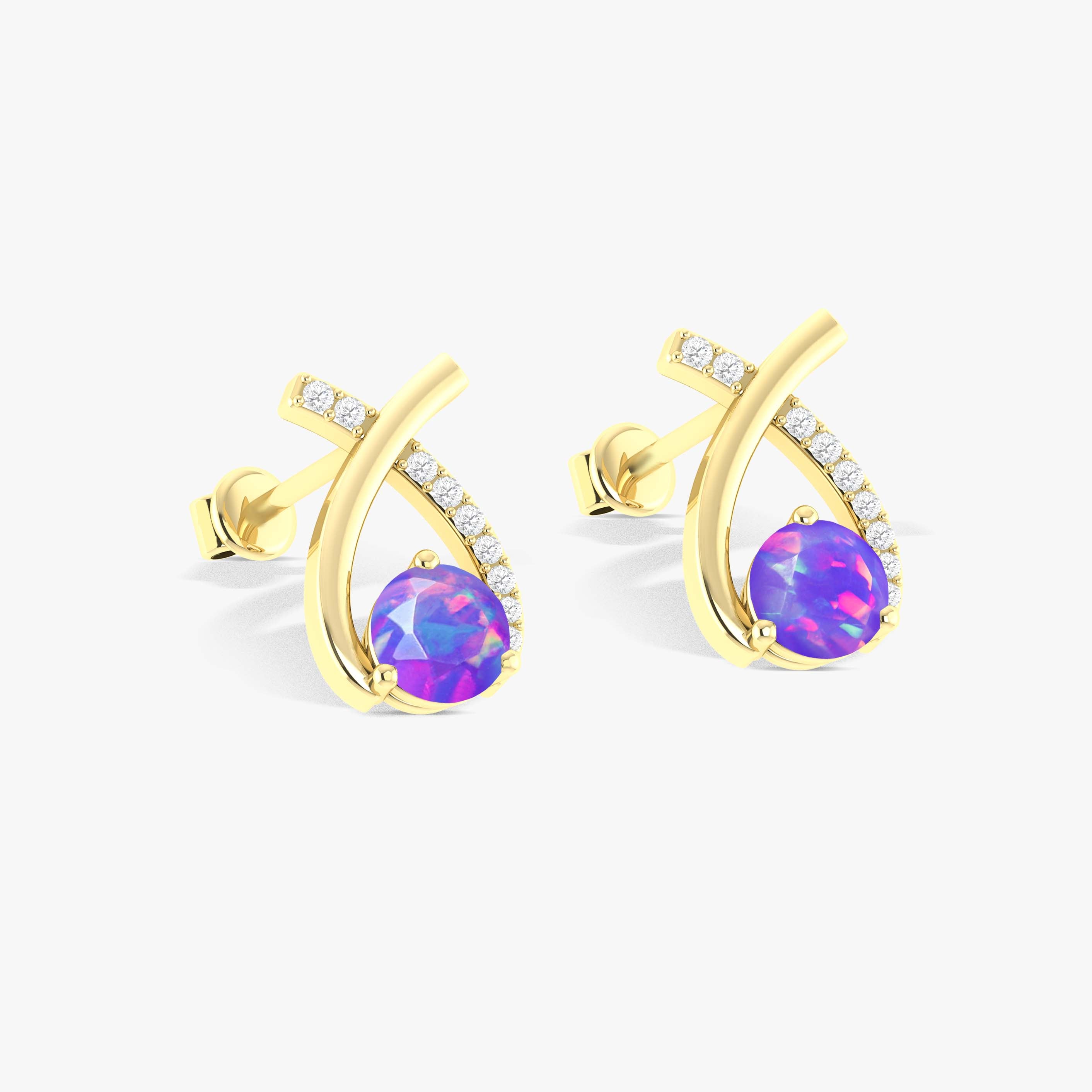 5MM Round Natural Lavender Opal Stud Earrings for Women - Dainty Gemstone Jewelry Gift for Birthday, Anniversary & Everyday Wear