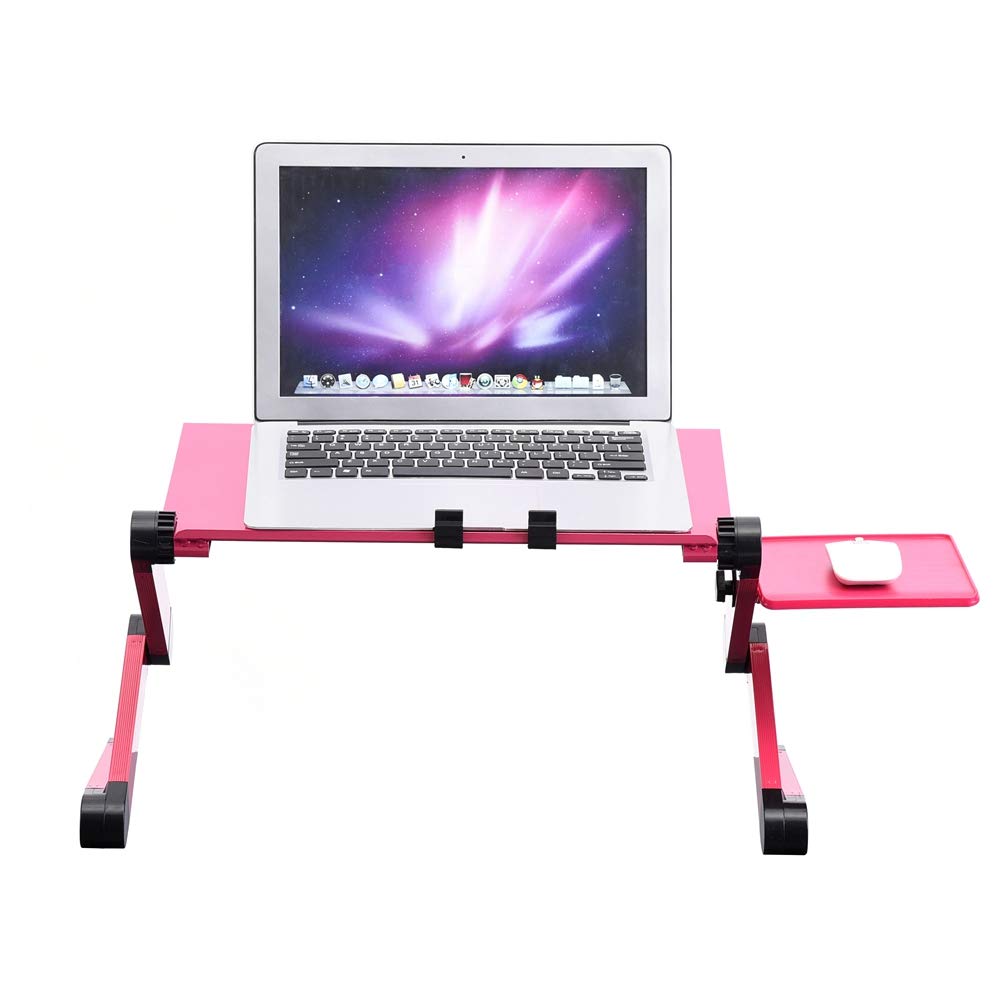 Adjustable Foldable Laptop Desk with Cooling Fan & Mouse Pad - Multi-Functional Portable Bed Table for Eating, Working, Gaming, Drawing (Rose Red) | Home Office, Dorm Room, Bedside Use