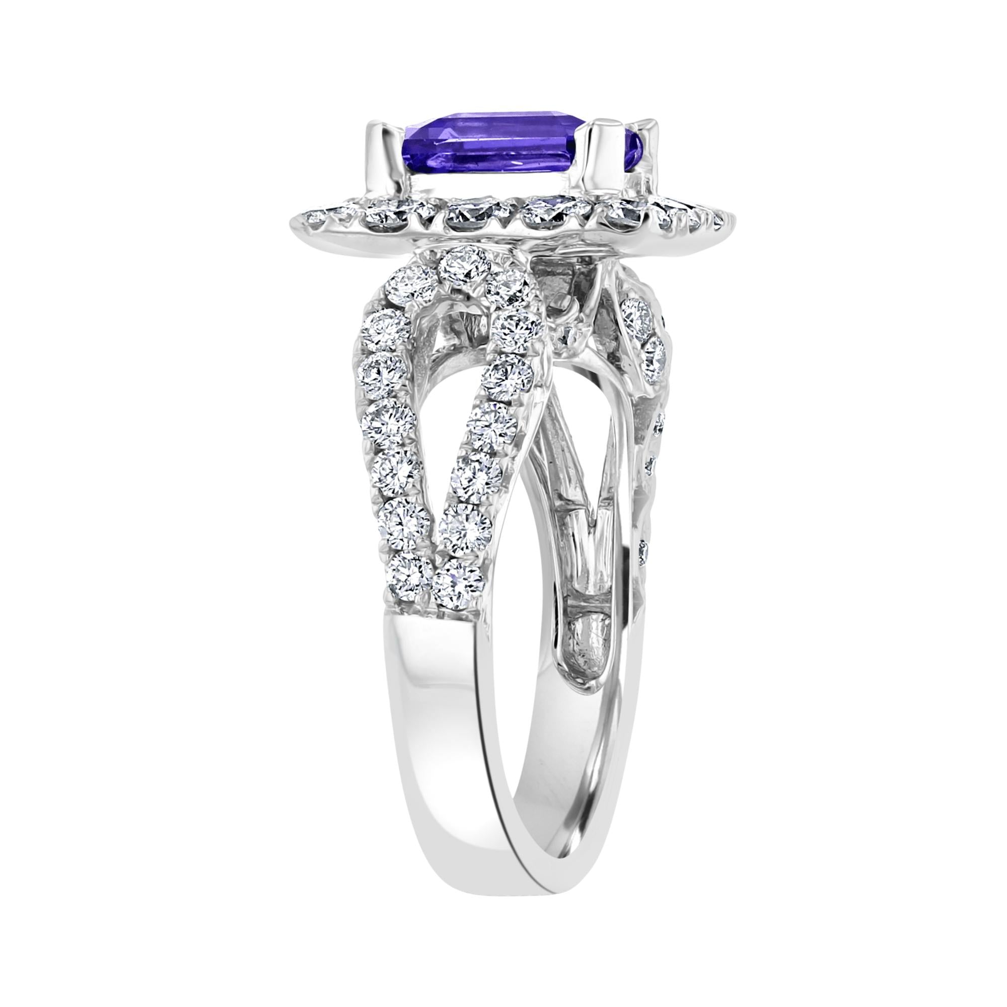 JULEVE 2.11 Carat Sapphire & 1.80 CTW Diamond Emerald Halo Ring for Women - Elegant Engagement, Wedding, Anniversary Jewelry Gift